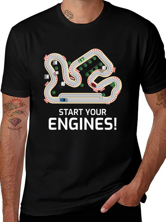 Camiseta Negra Start Your Engines para Amantes de Carreras