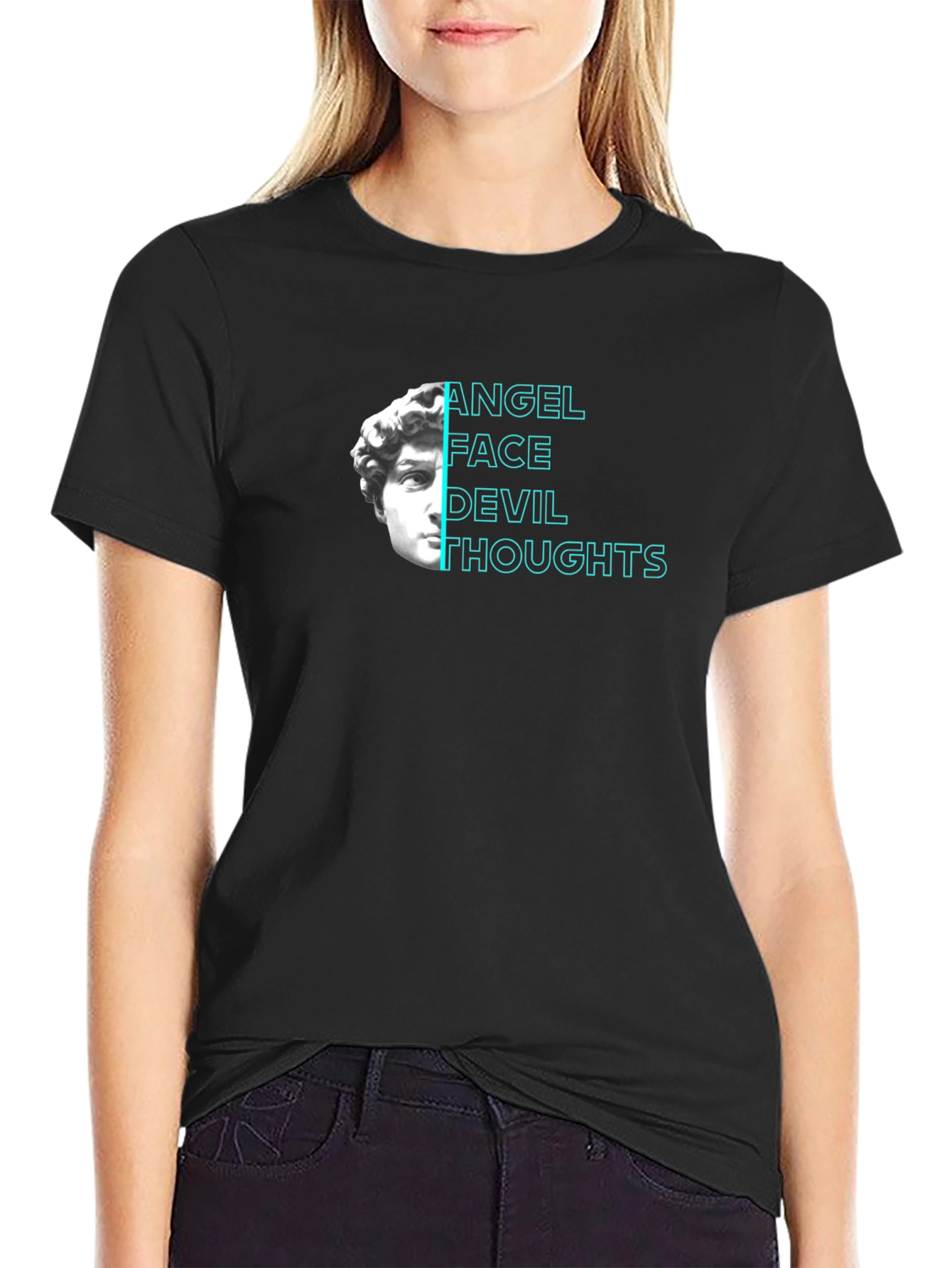 Camiseta Negra Angel Face Devil Thoughts