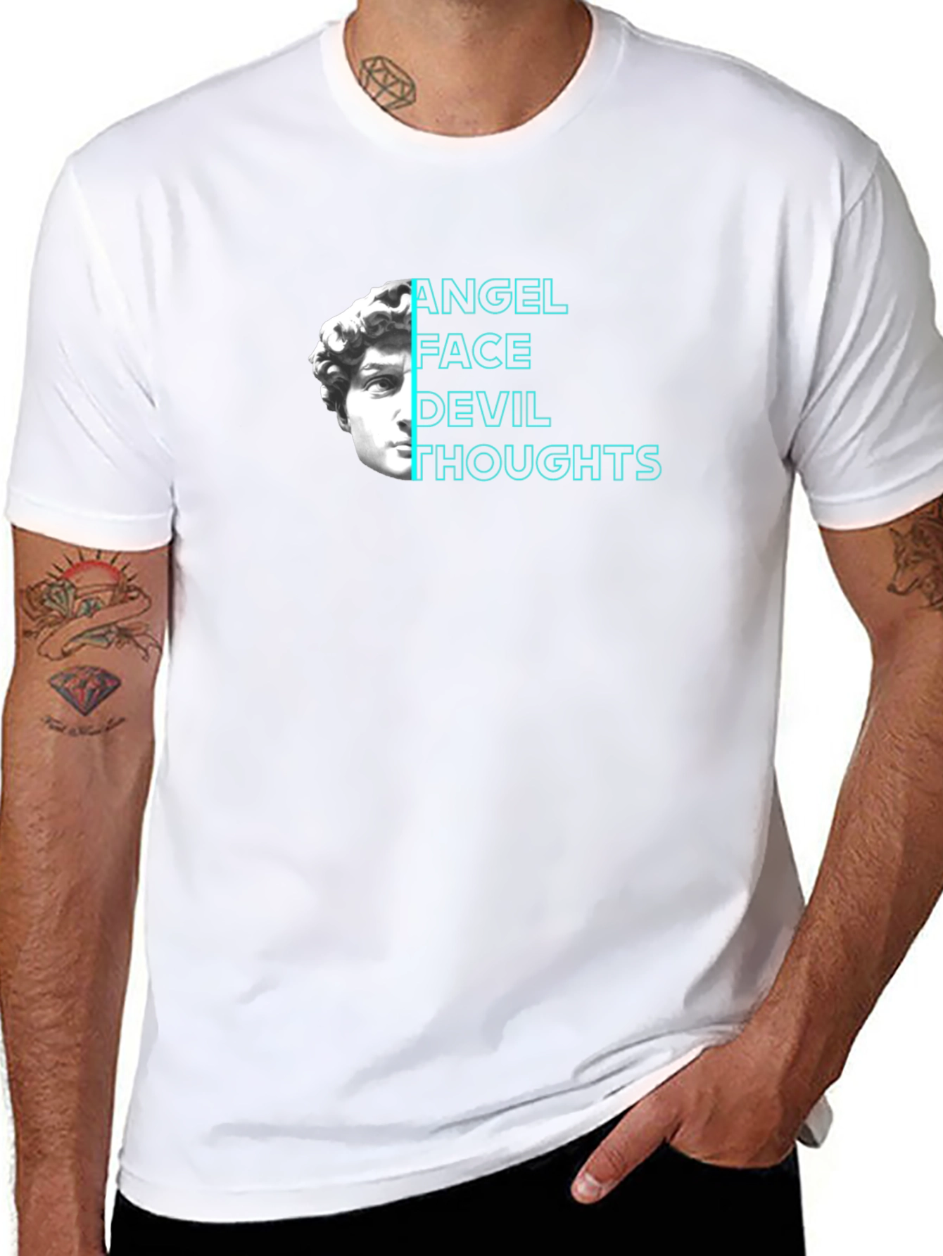 Camiseta Negra Angel Face Devil Thoughts