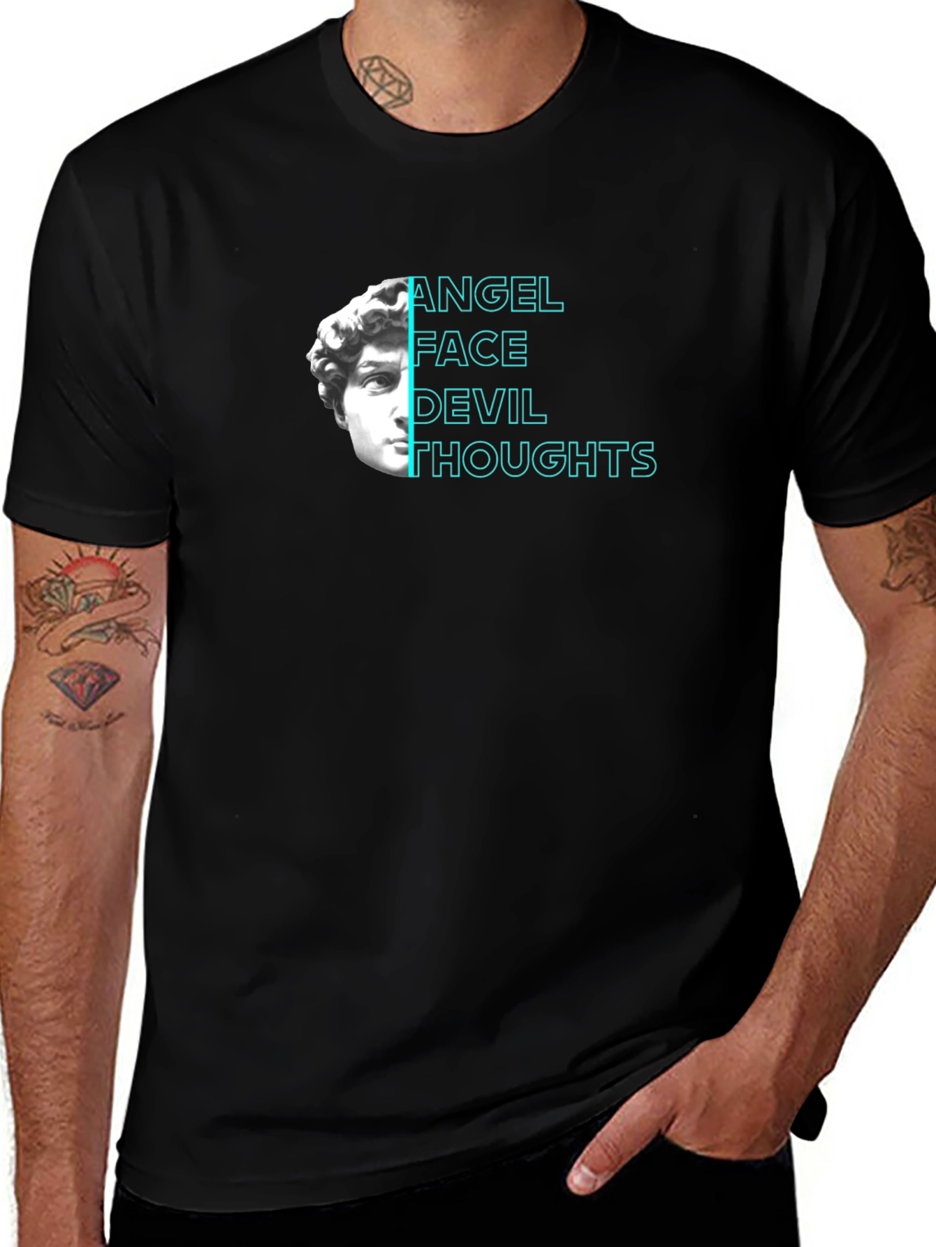 Camiseta Negra Angel Face Devil Thoughts