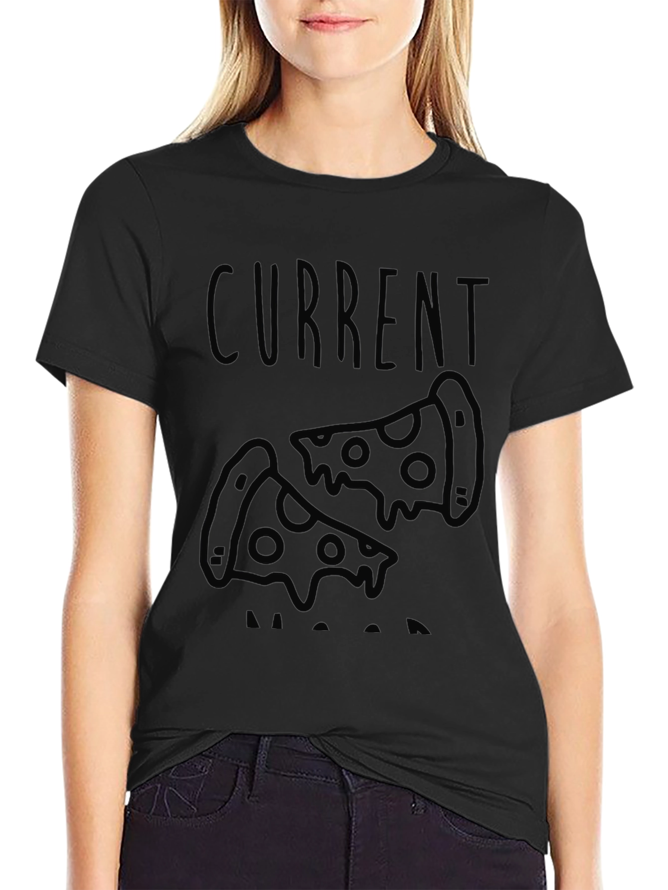 Camiseta Negra con Diseño de Pizza Current Mood