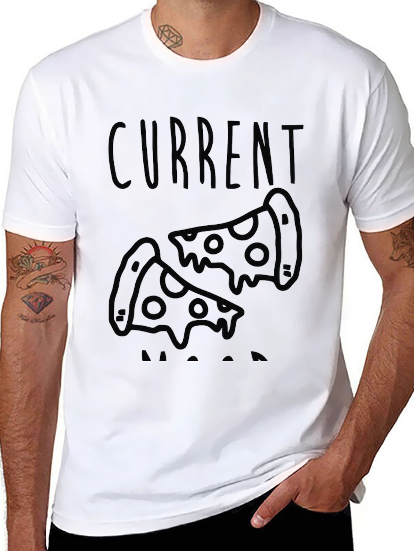 Camiseta Negra con Diseño de Pizza Current Mood