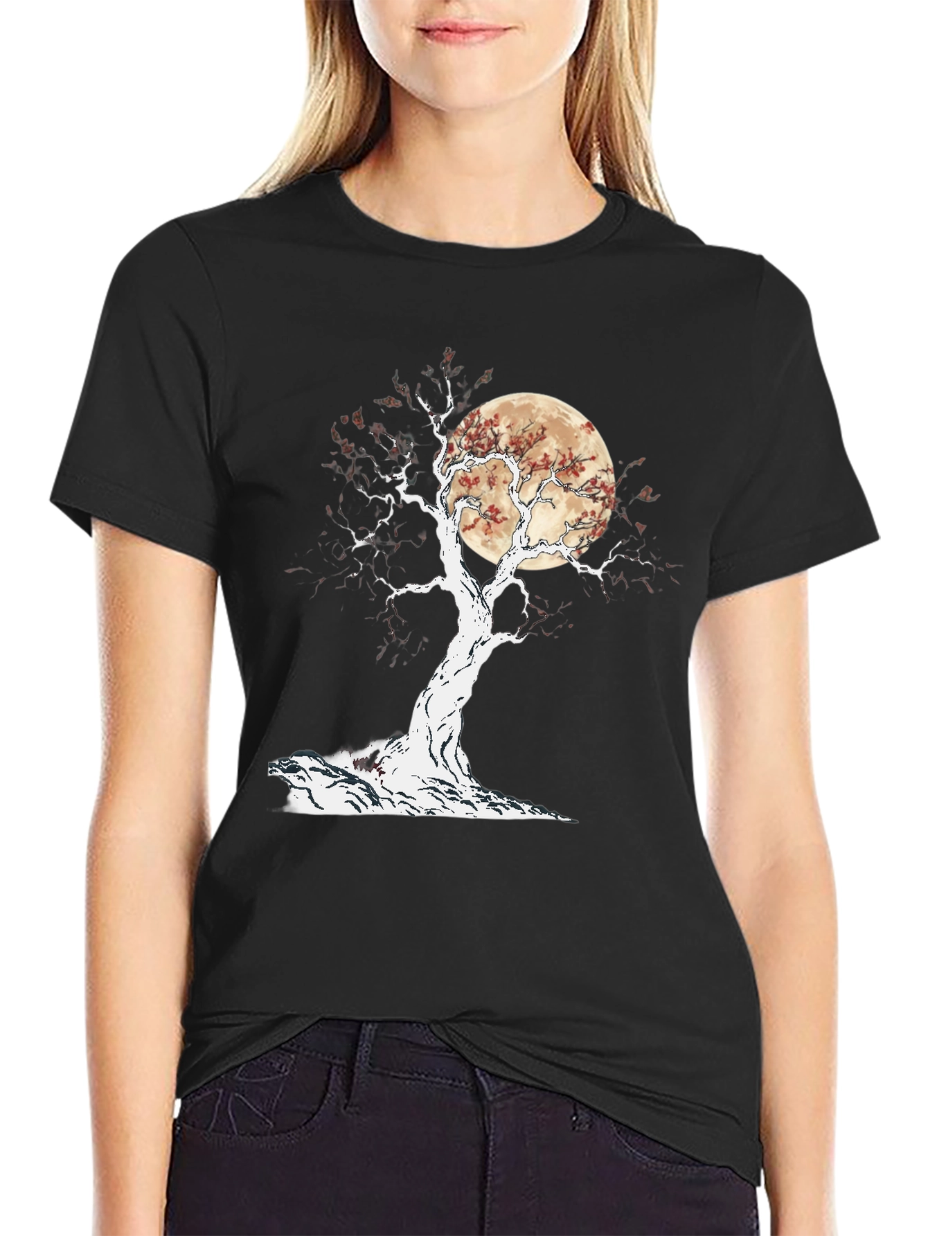 Camiseta Negra Árbol y Luna