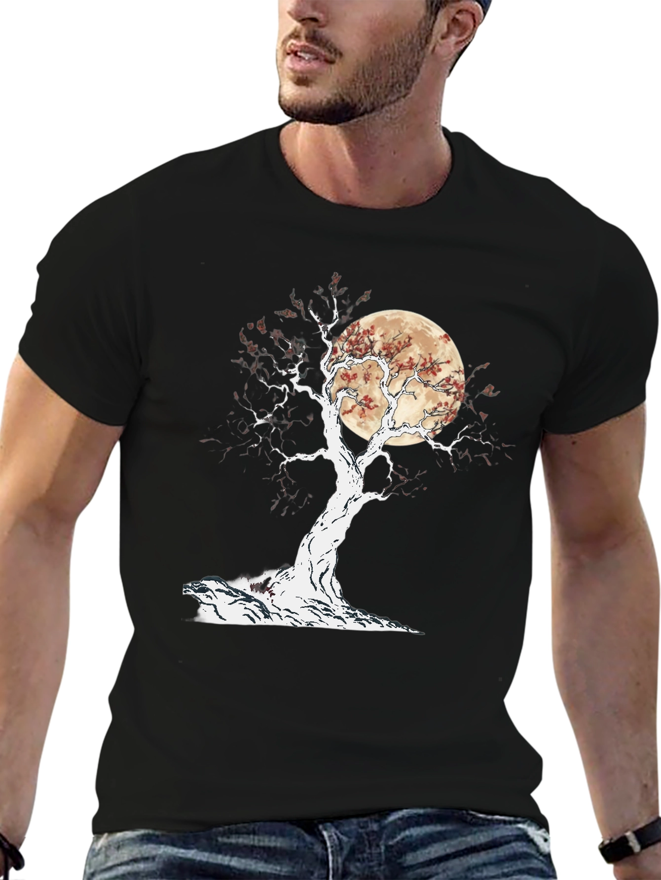 Camiseta Negra Árbol y Luna
