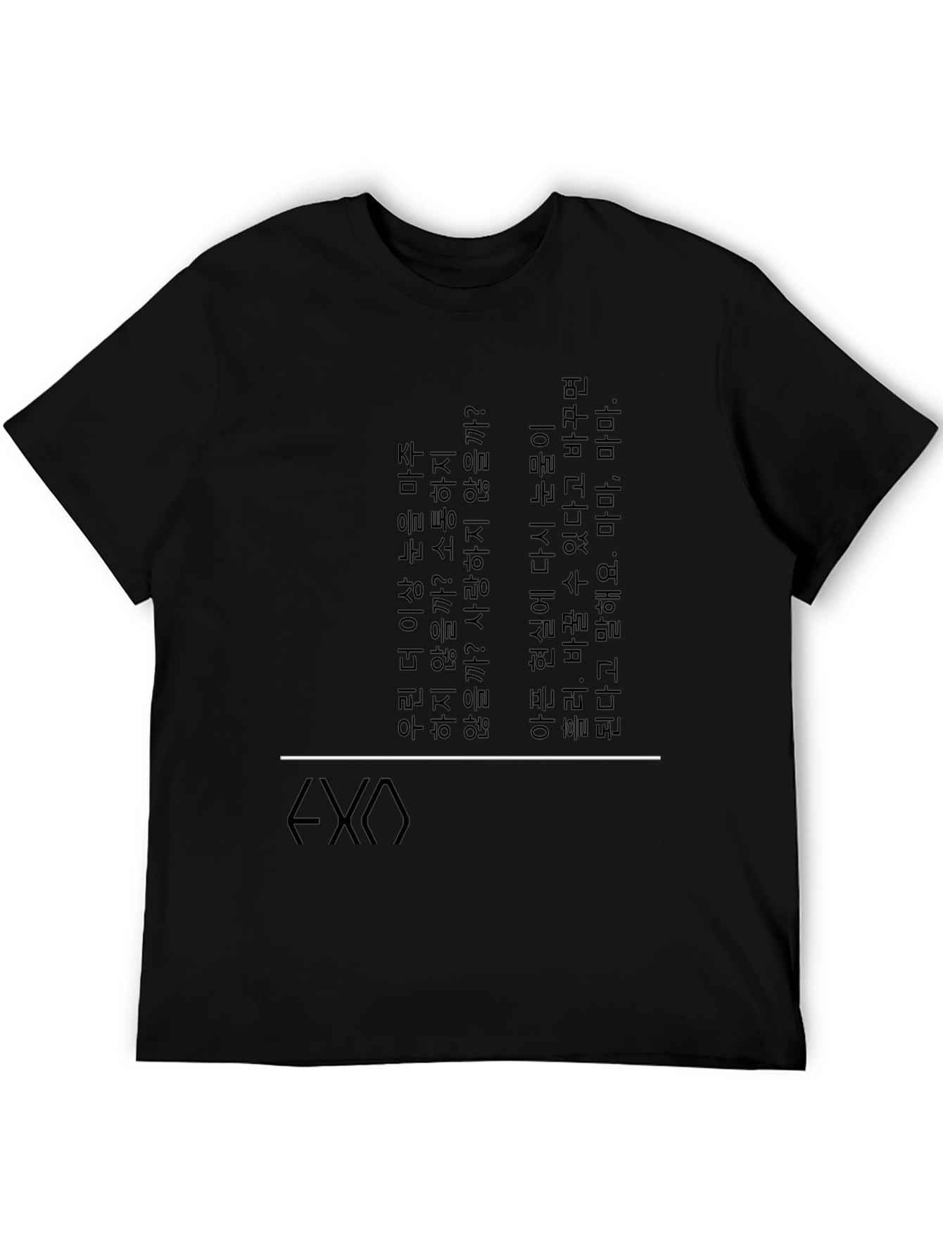Camiseta Negra Estampada EXO Letras Coreanas
