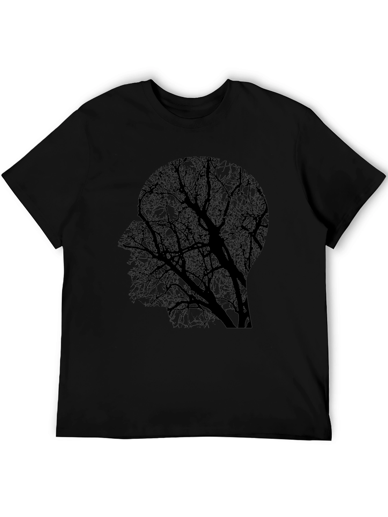 Camiseta Negra con Diseño de Árbol en Silueta Humana