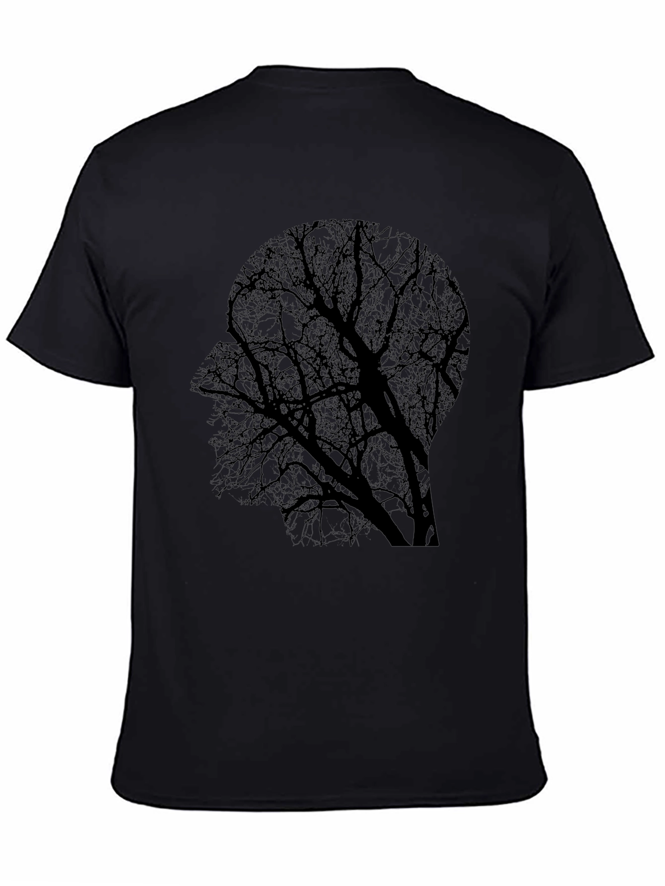 Camiseta Negra con Diseño de Árbol en Silueta Humana