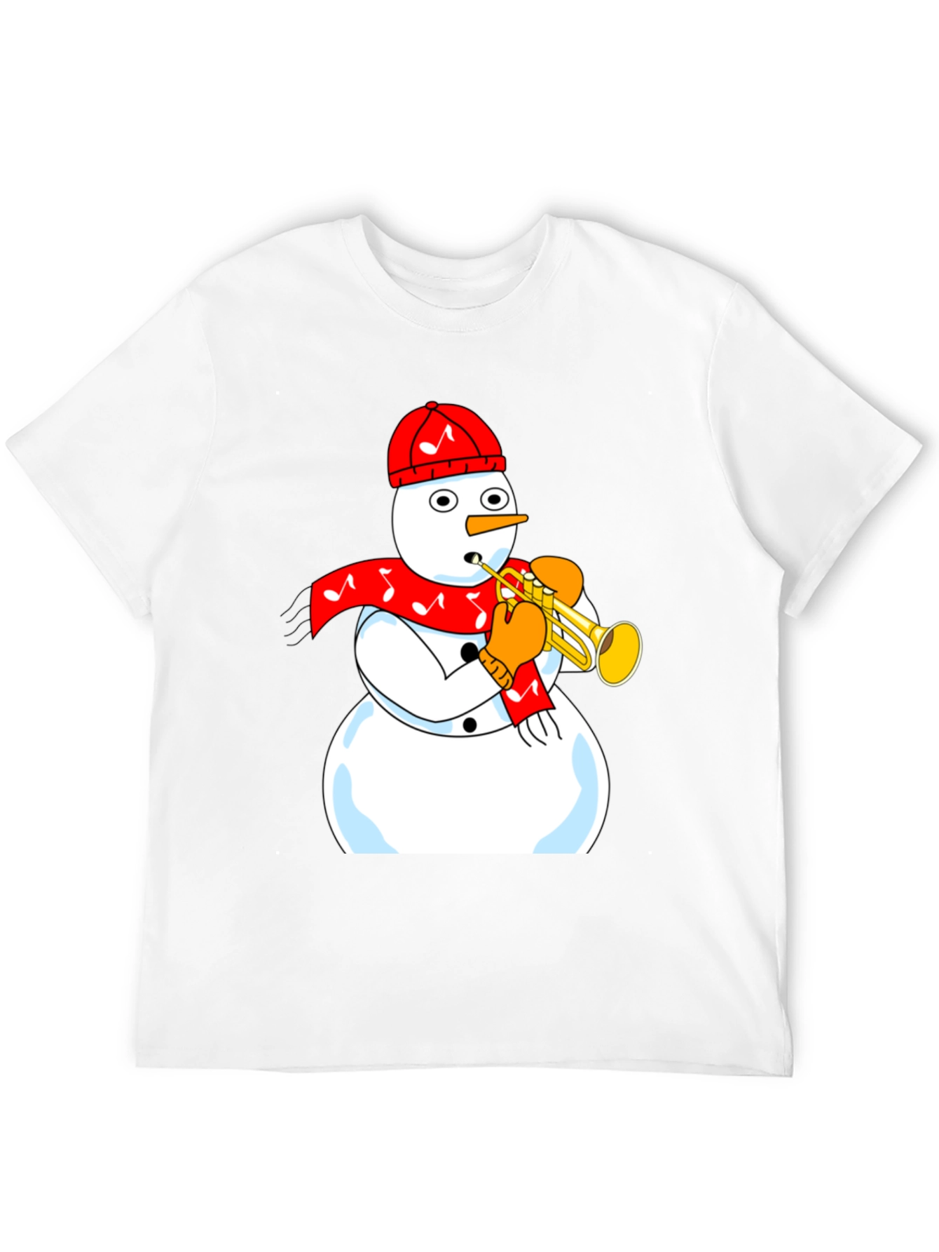 Camiseta Negra con Diseño de Muñeco de Nieve Trompetista