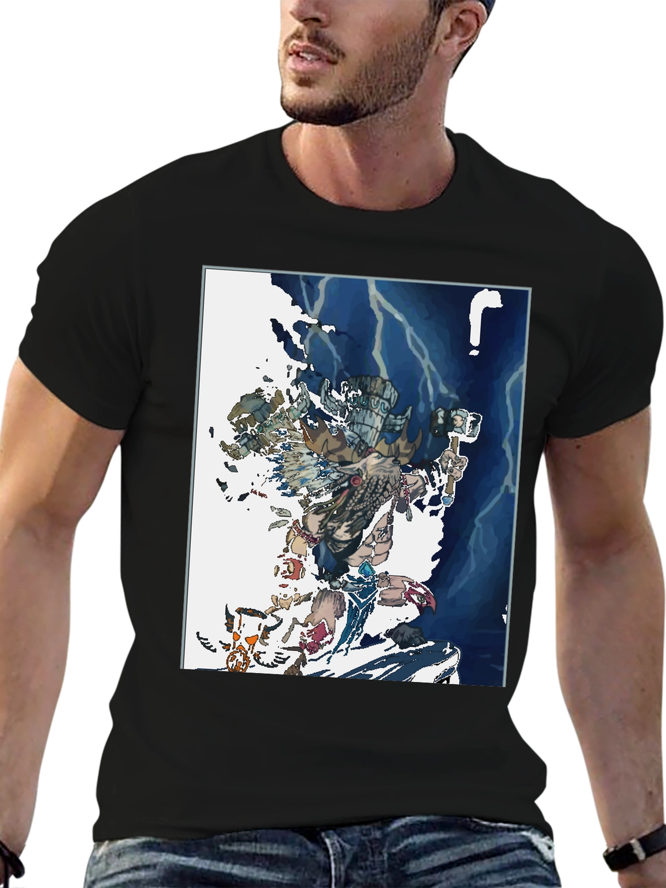 Camiseta Negra con Diseño de Guerrero Ancestral