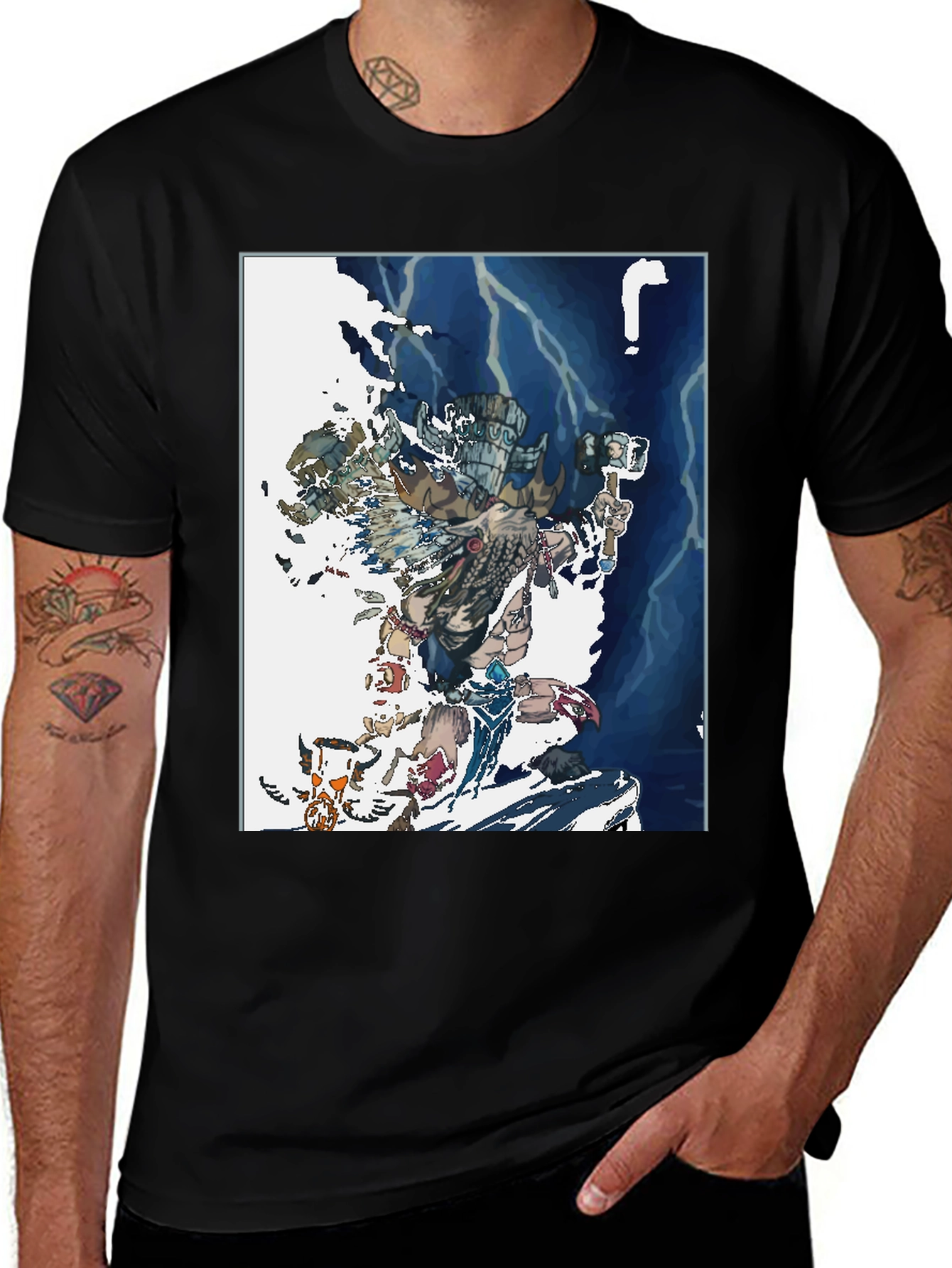 Camiseta Negra con Diseño de Guerrero Ancestral