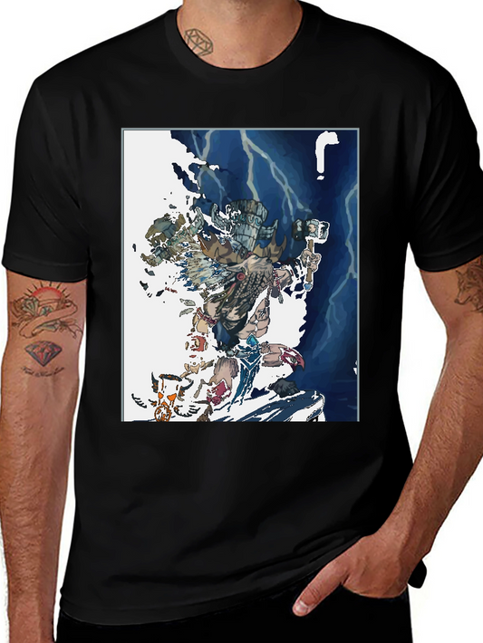 Camiseta Negra con Diseño de Guerrero Ancestral