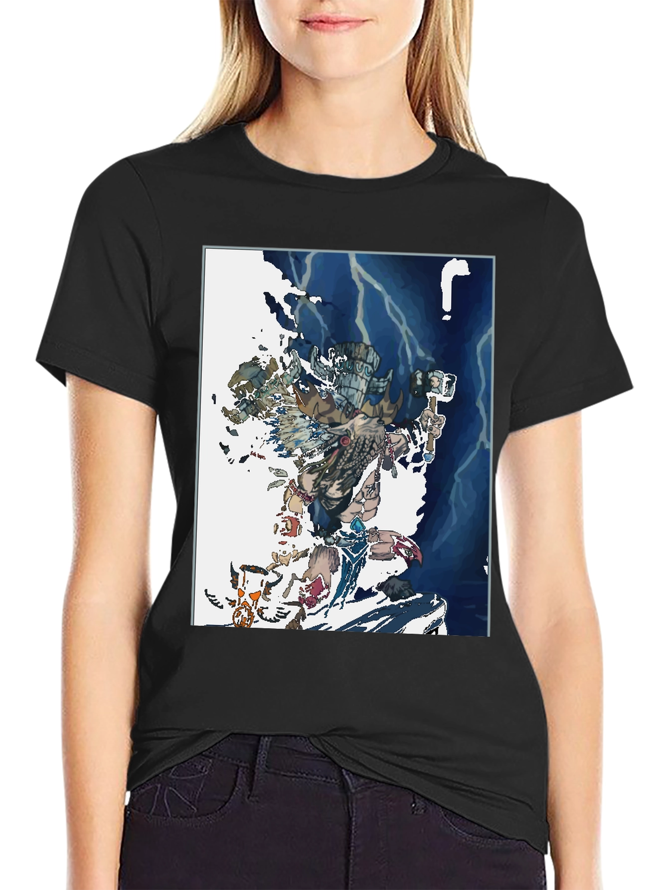 Camiseta Negra con Diseño de Guerrero Ancestral