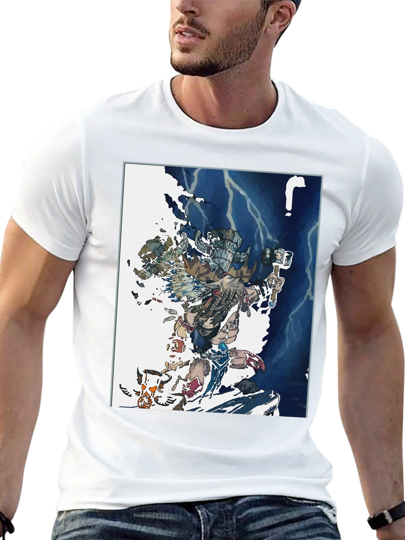 Camiseta Negra con Diseño de Guerrero Ancestral