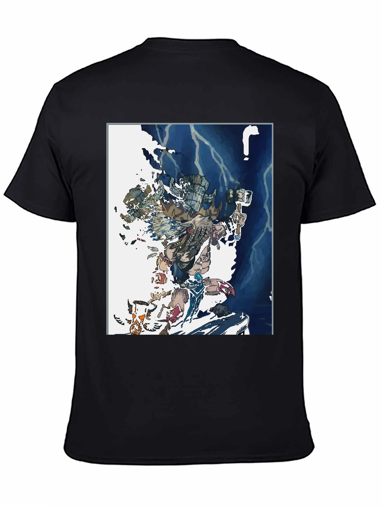 Camiseta Negra con Diseño de Guerrero Ancestral