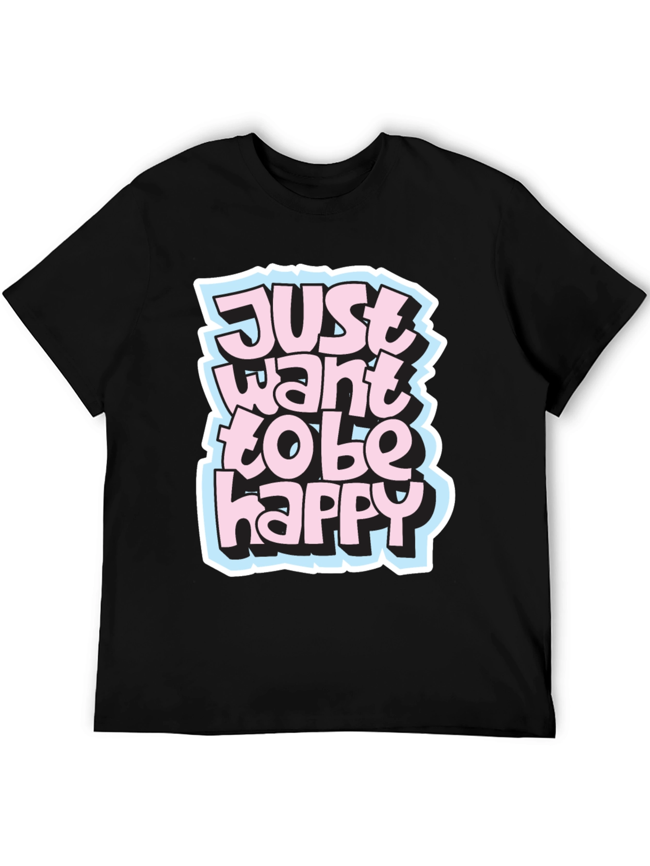 Camiseta Negra con Diseño Just Want to Be Happy