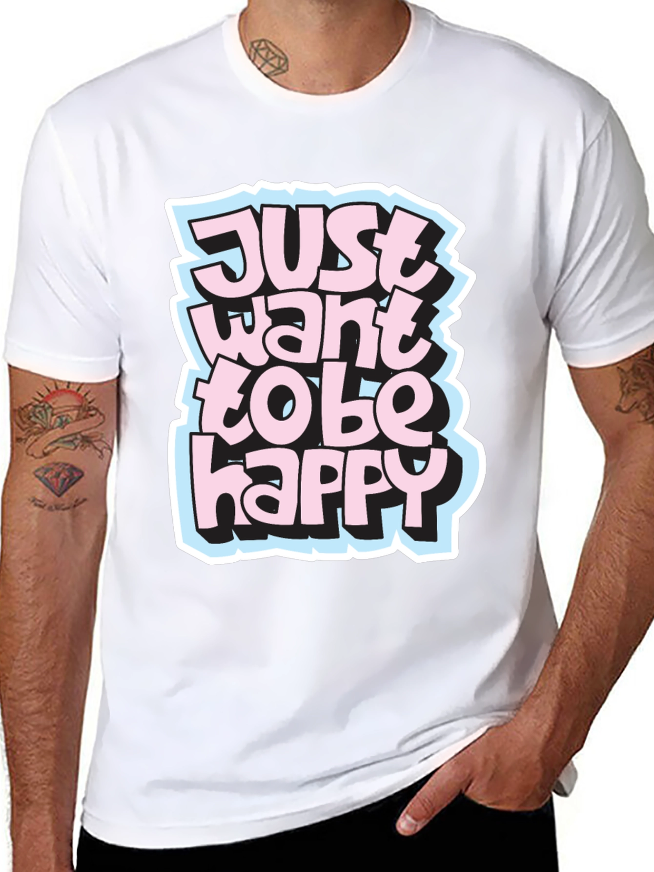 Camiseta Negra con Diseño Just Want to Be Happy