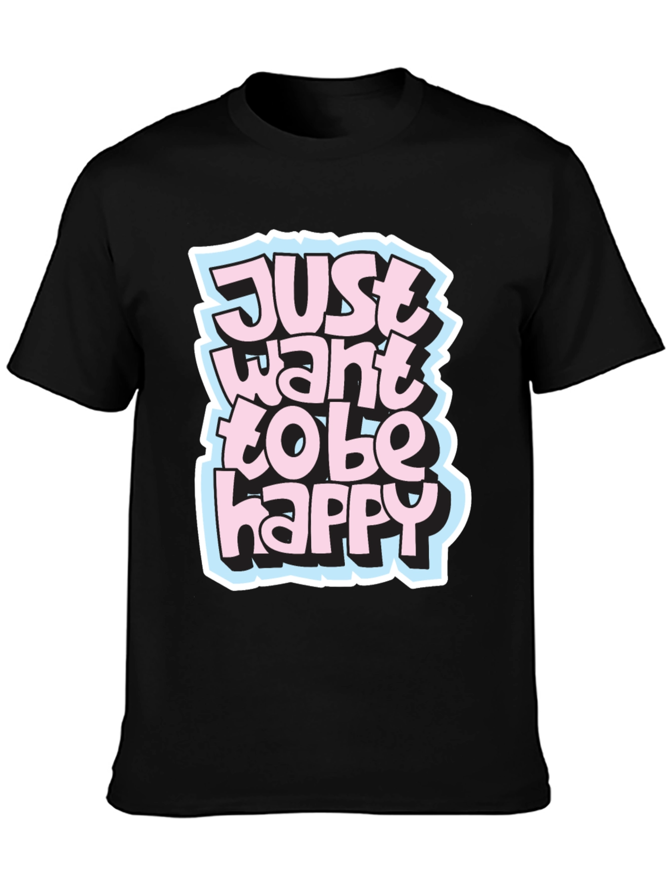 Camiseta Negra con Diseño Just Want to Be Happy