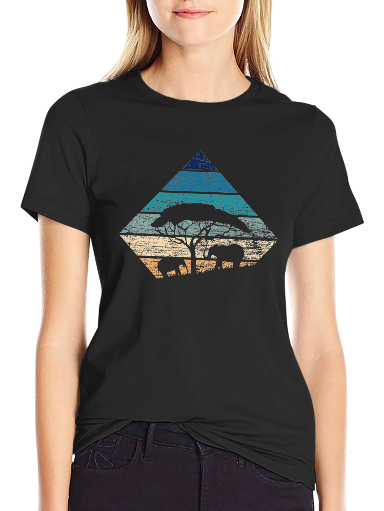 Camiseta Negra con Diseño de la Sabana Africana