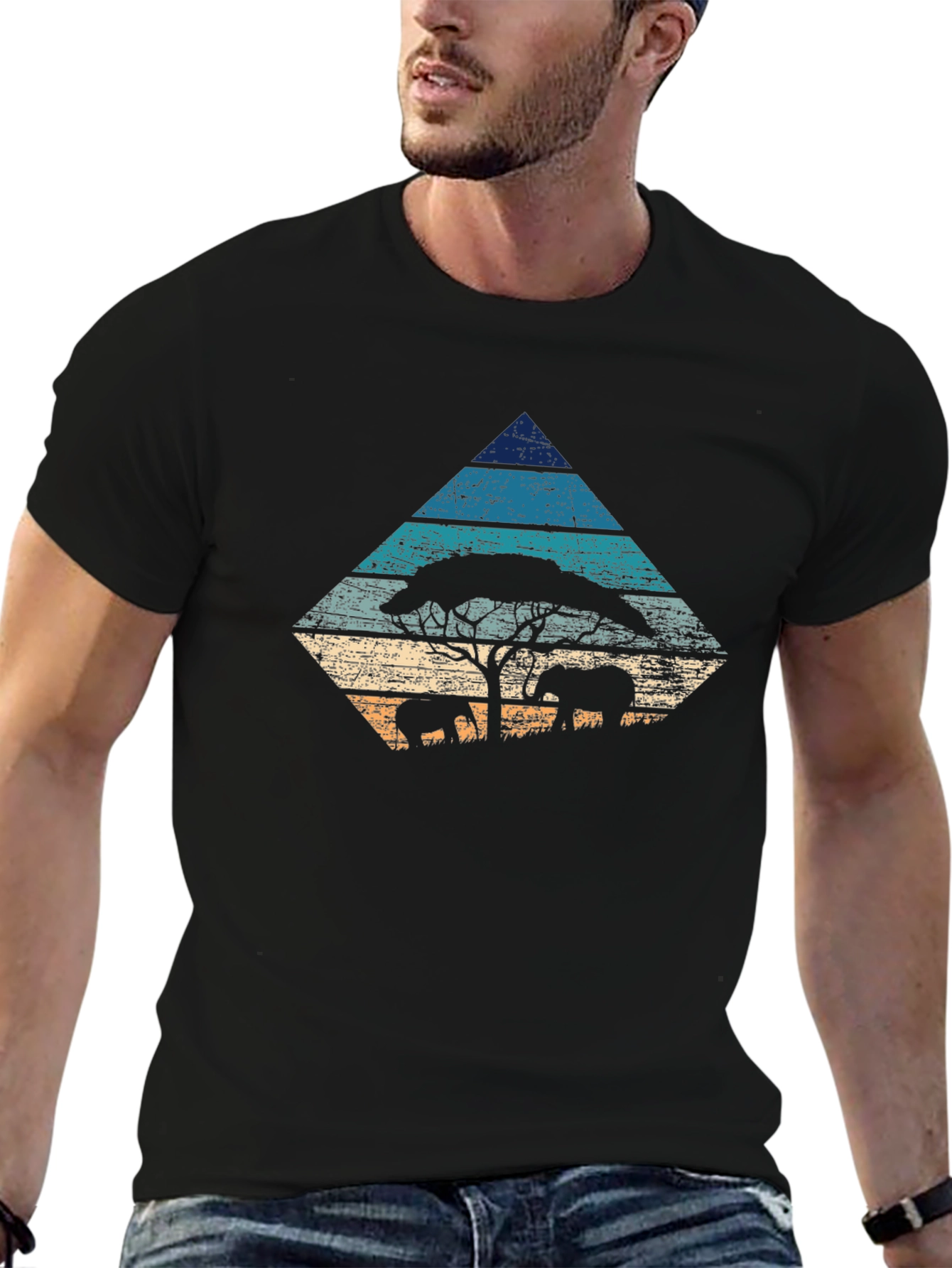 Camiseta Negra con Diseño de la Sabana Africana