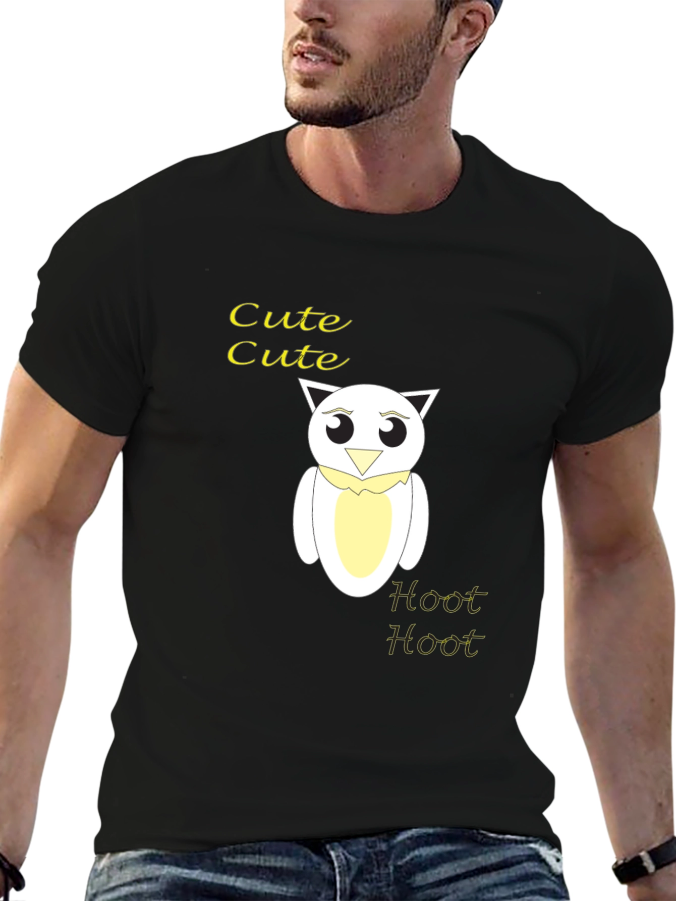 Camiseta Negra con Diseño de Búho Cute Hoot