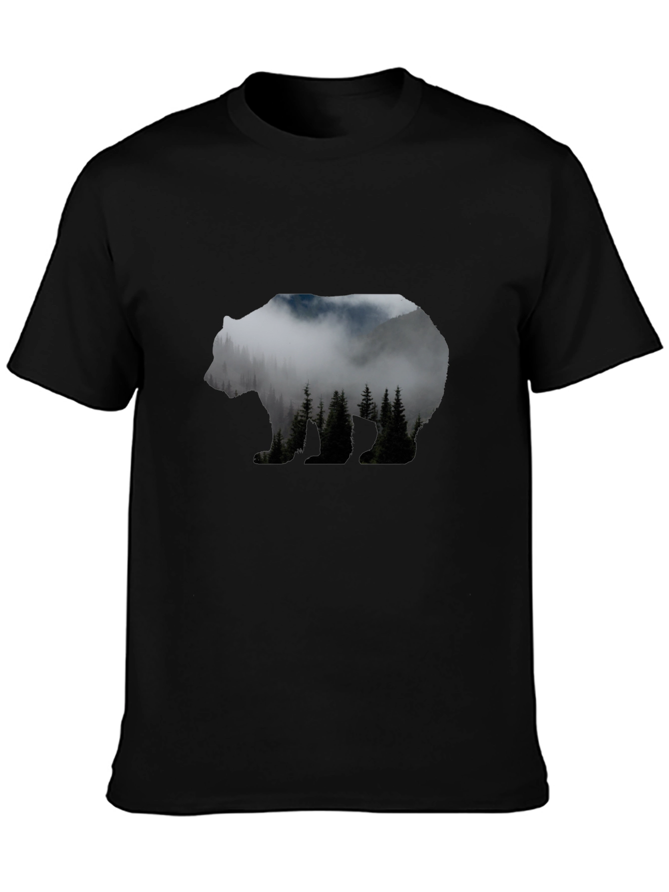 Camiseta Negra Hombre con Diseño de Oso Montaña