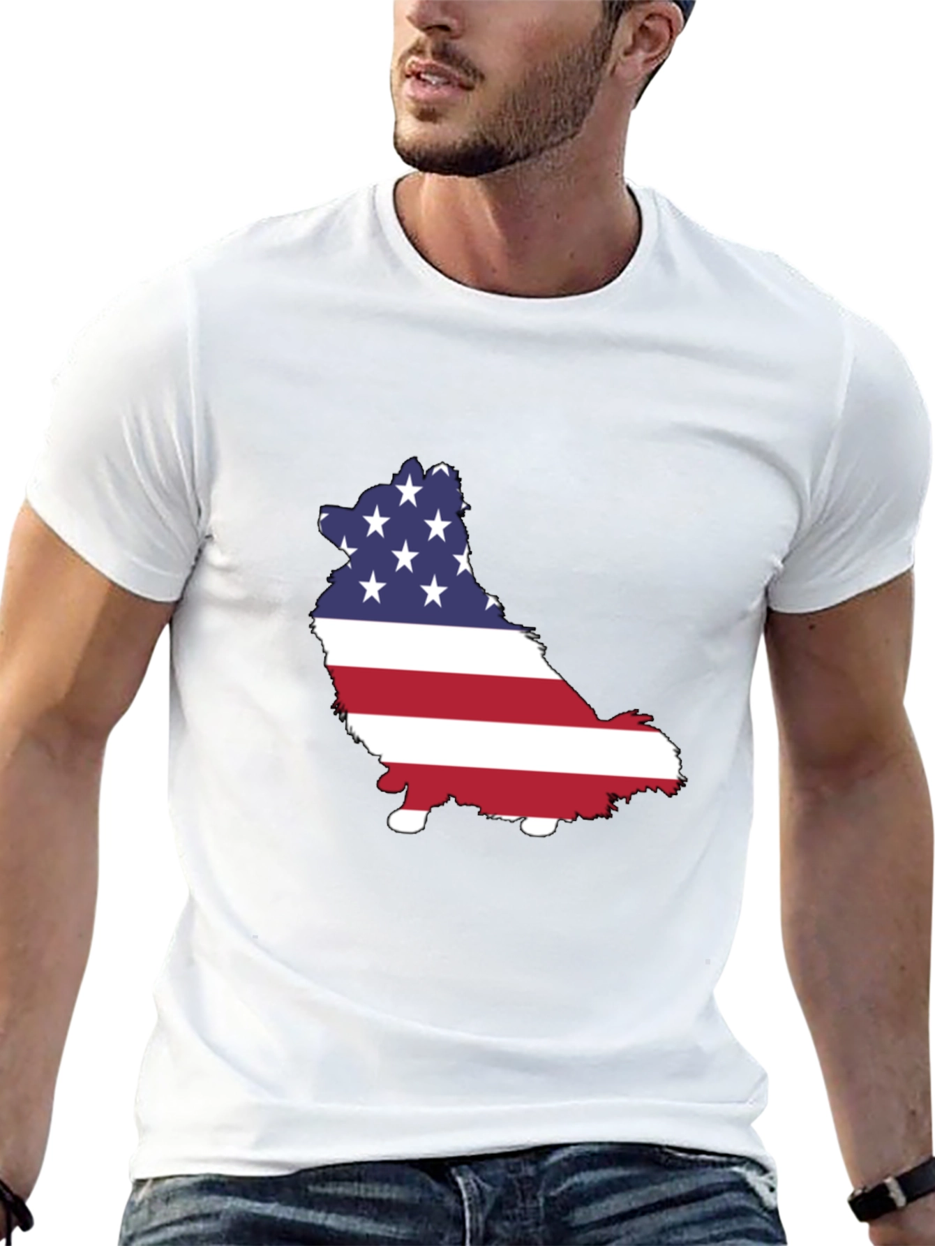 Camiseta Negra con Diseño de Perro Bandera Americana