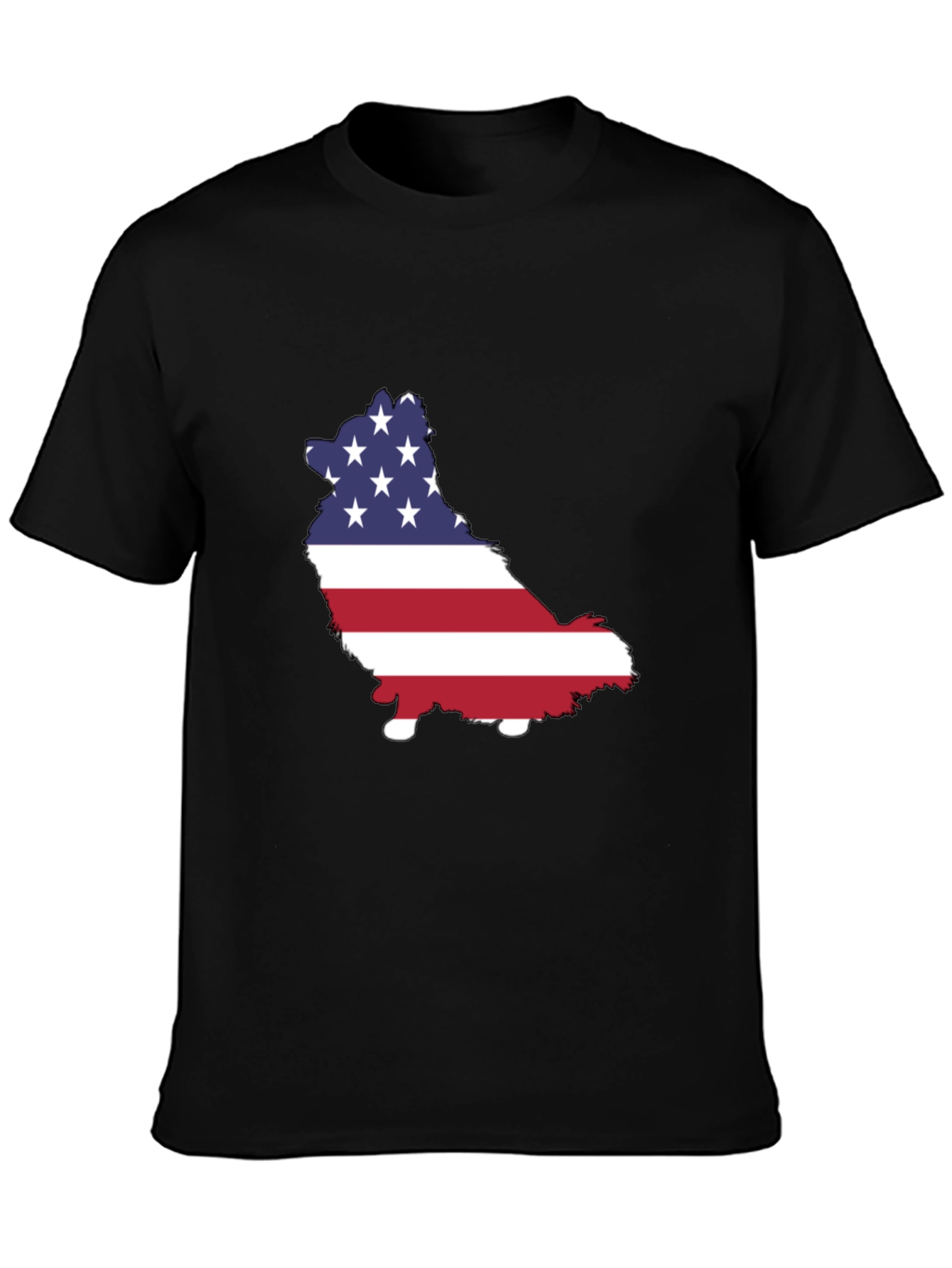 Camiseta Negra con Diseño de Perro Bandera Americana