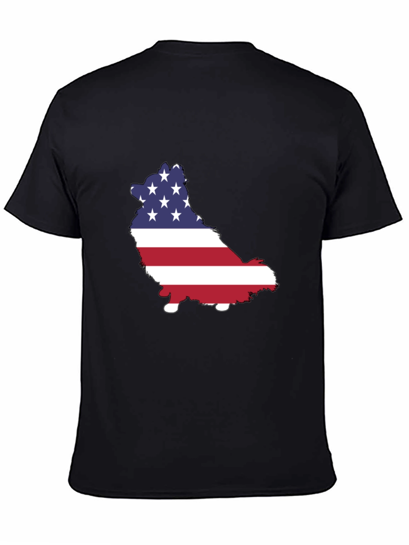 Camiseta Negra con Diseño de Perro Bandera Americana
