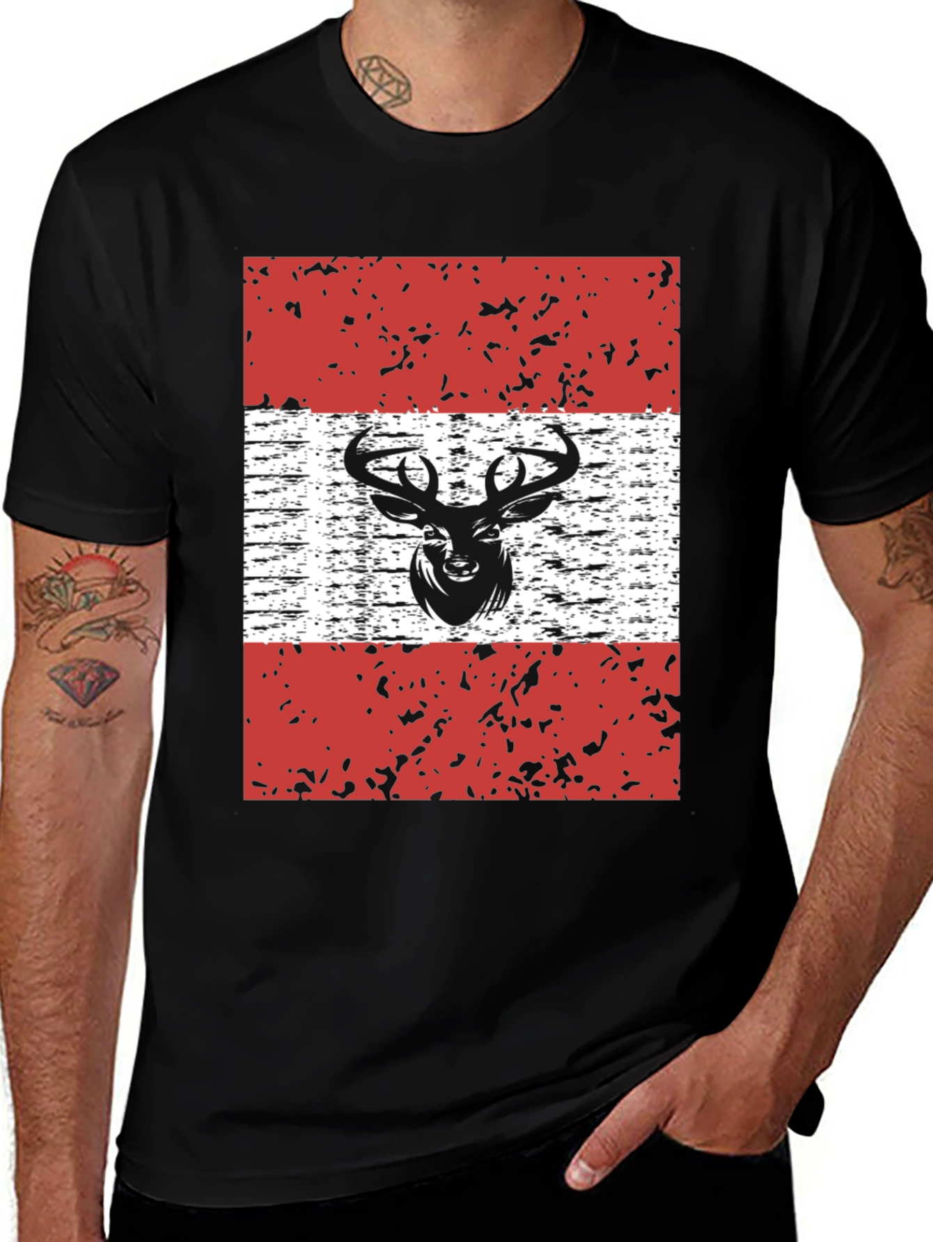 Camiseta Negra con Diseño de Ciervo Estilizado