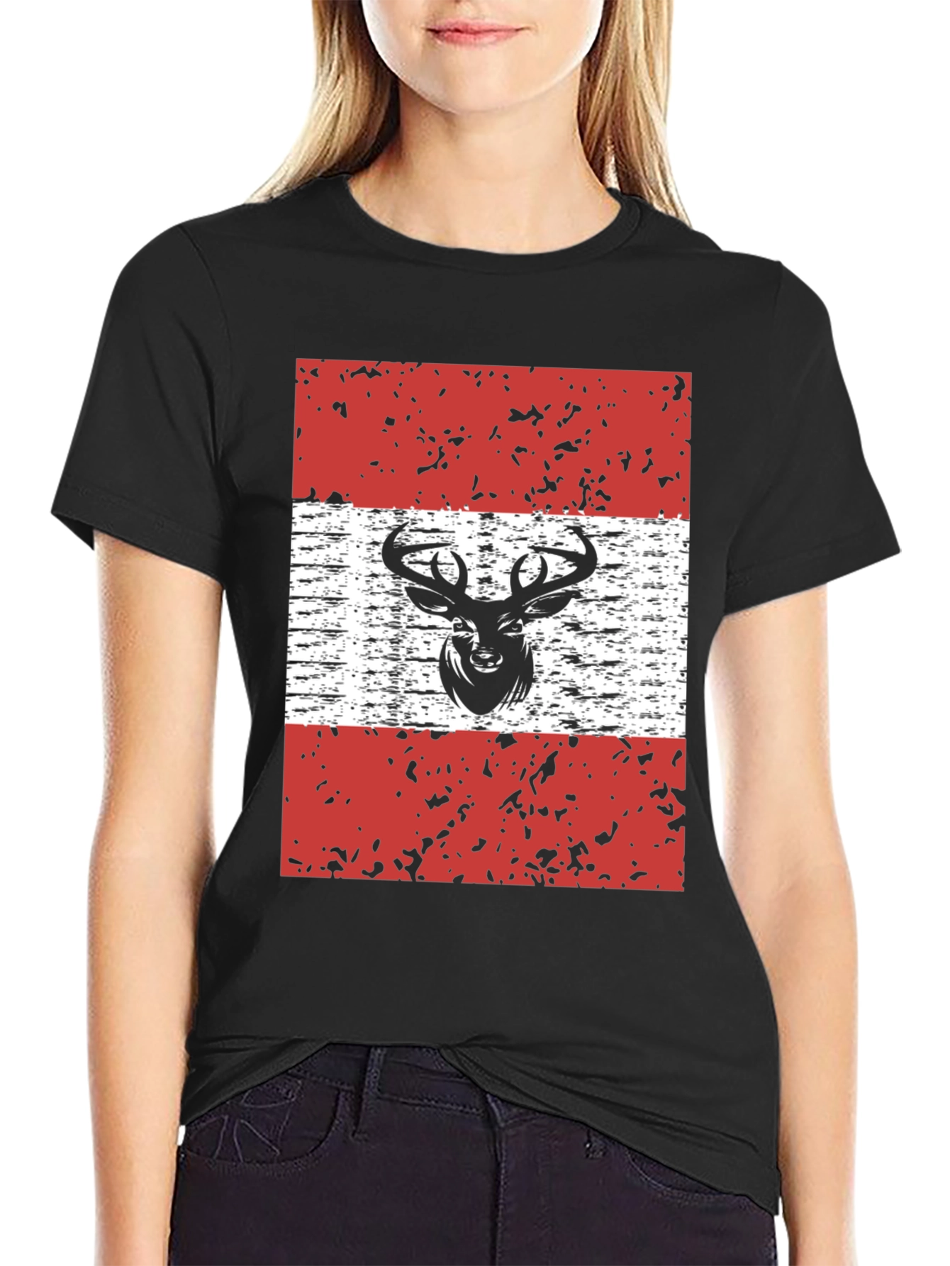 Camiseta Negra con Diseño de Ciervo Estilizado