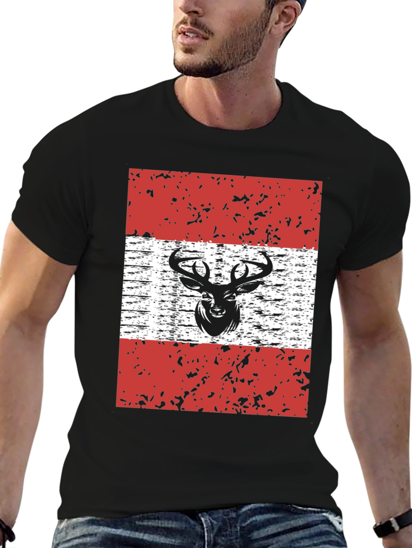 Camiseta Negra con Diseño de Ciervo Estilizado