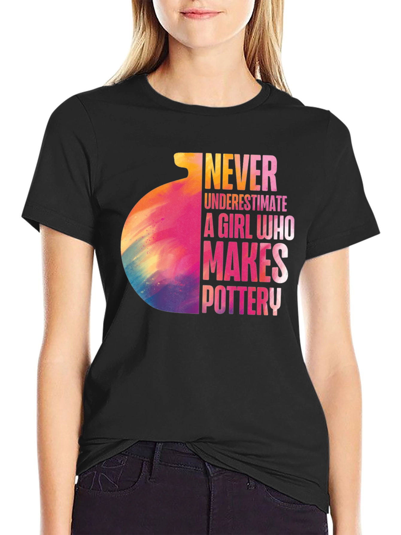 Camiseta Negra Pottery Girl para Amantes de la Cerámica