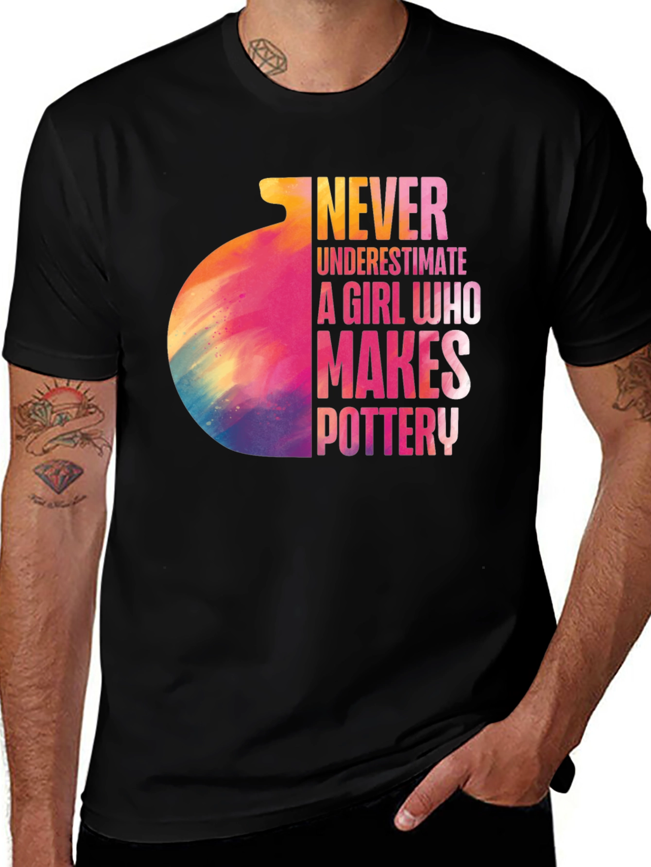 Camiseta Negra Pottery Girl para Amantes de la Cerámica