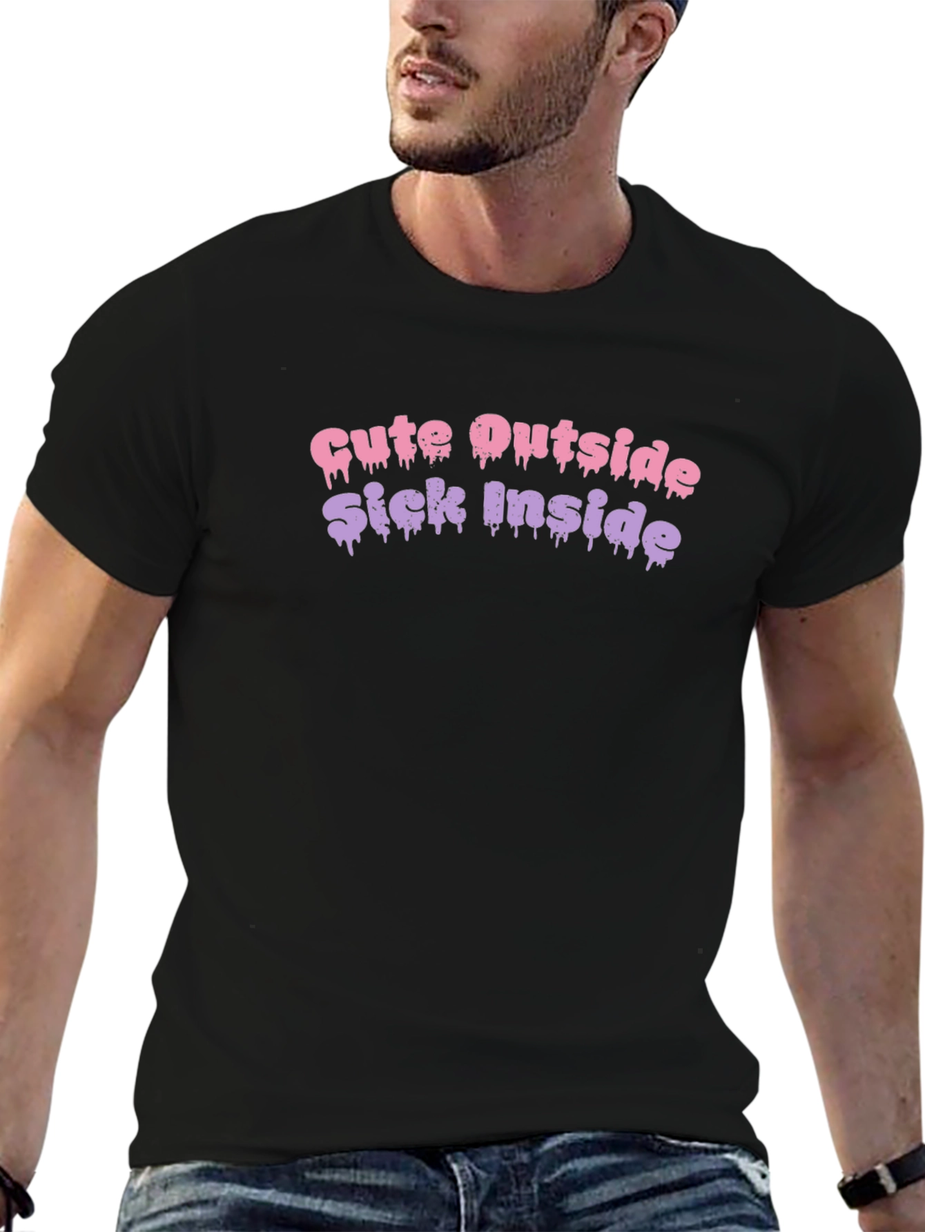 Camiseta Negra con Diseño Cute Outside Sick Inside