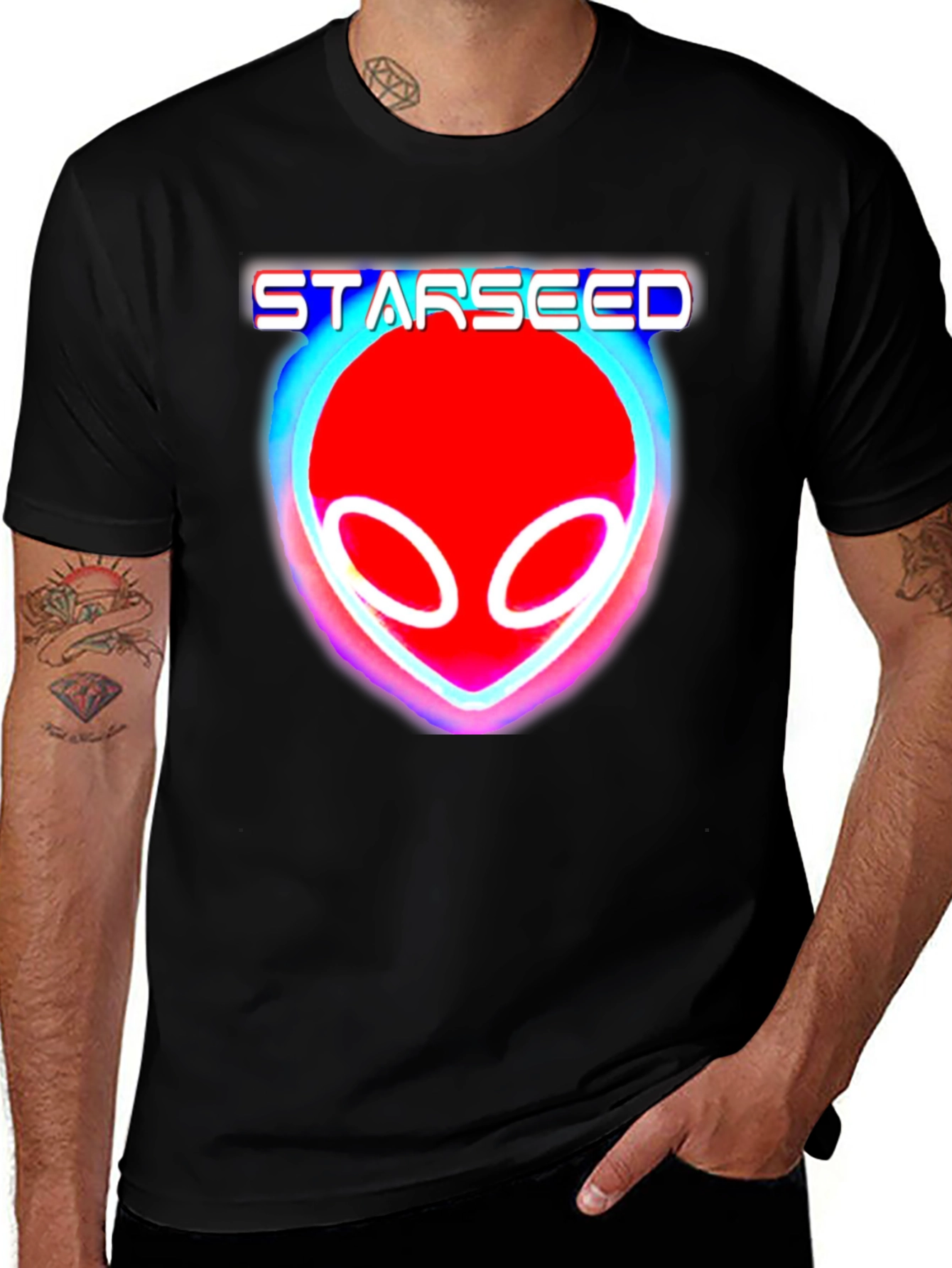 Camiseta Negra Starseed Alienígena Neón Unisex