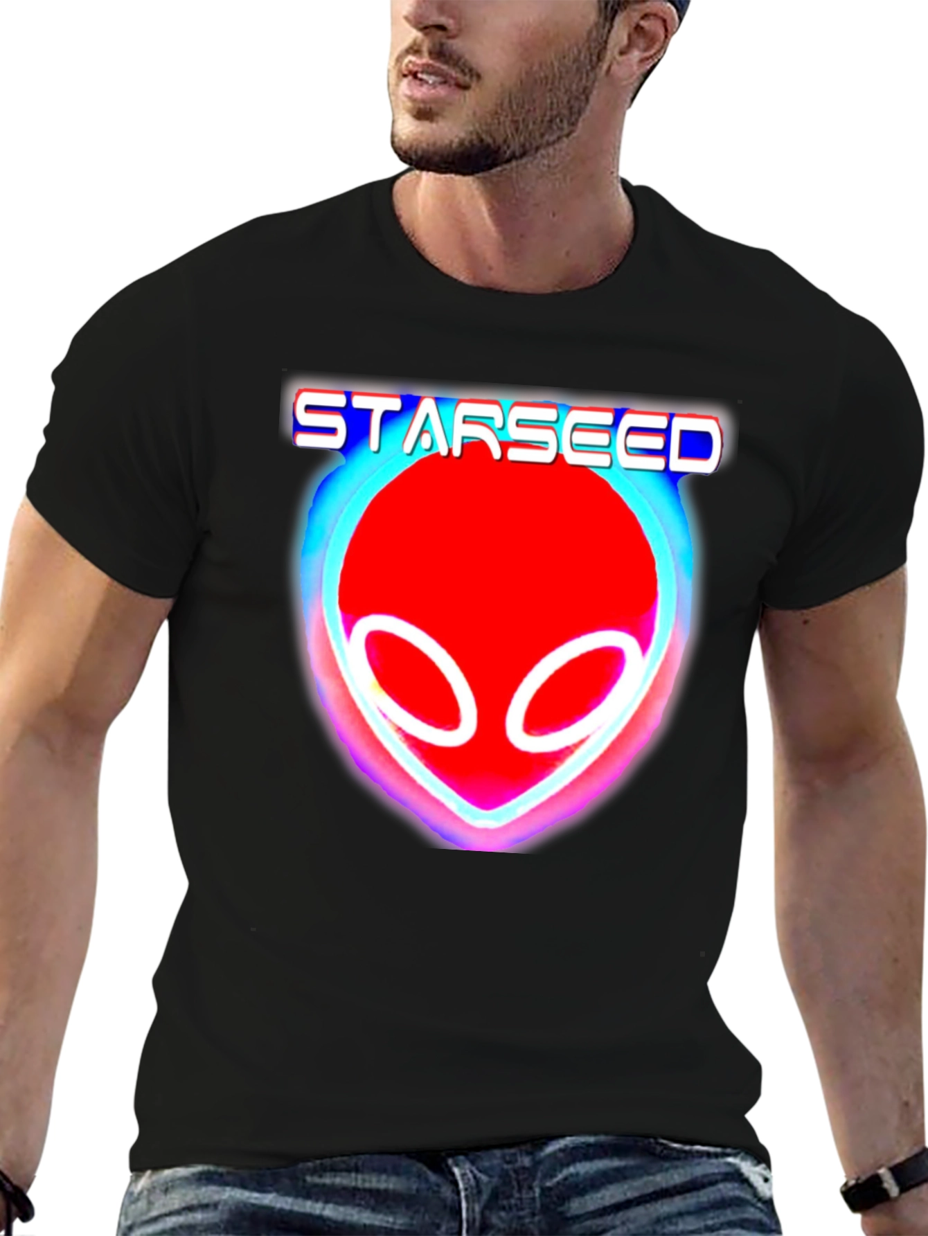 Camiseta Negra Starseed Alienígena Neón Unisex