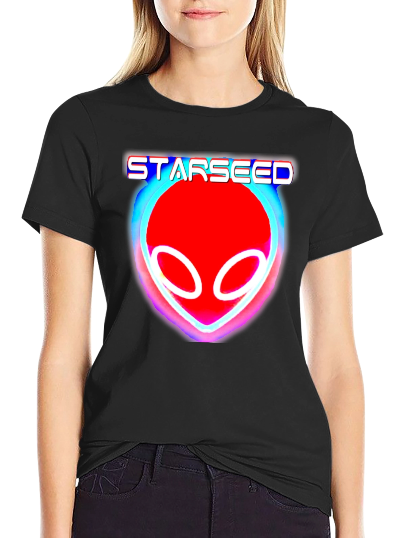 Camiseta Negra Starseed Alienígena Neón Unisex