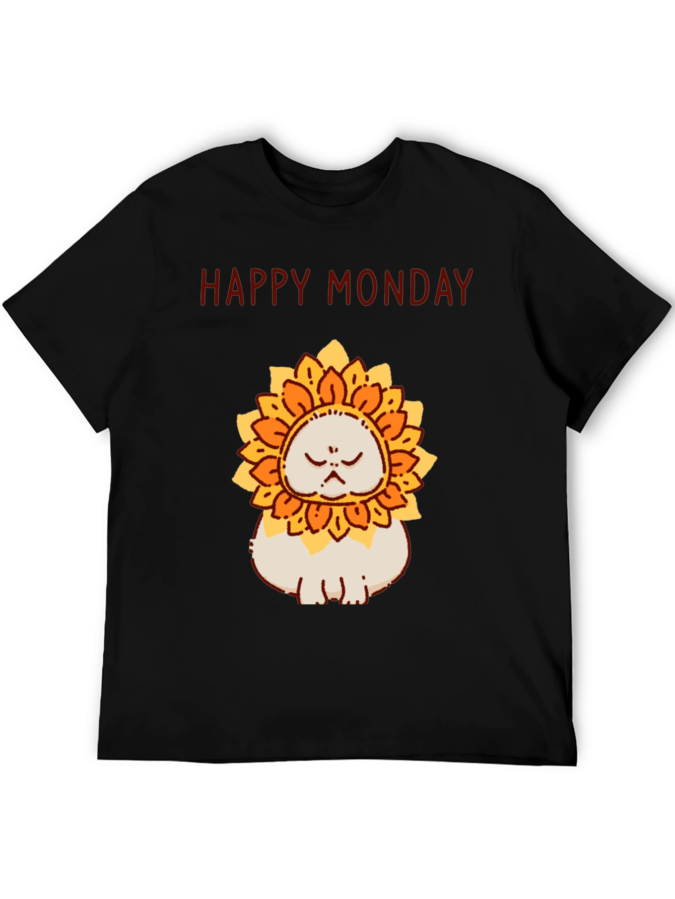 Camiseta Hombre Happy Monday Gato-Girasol Divertida