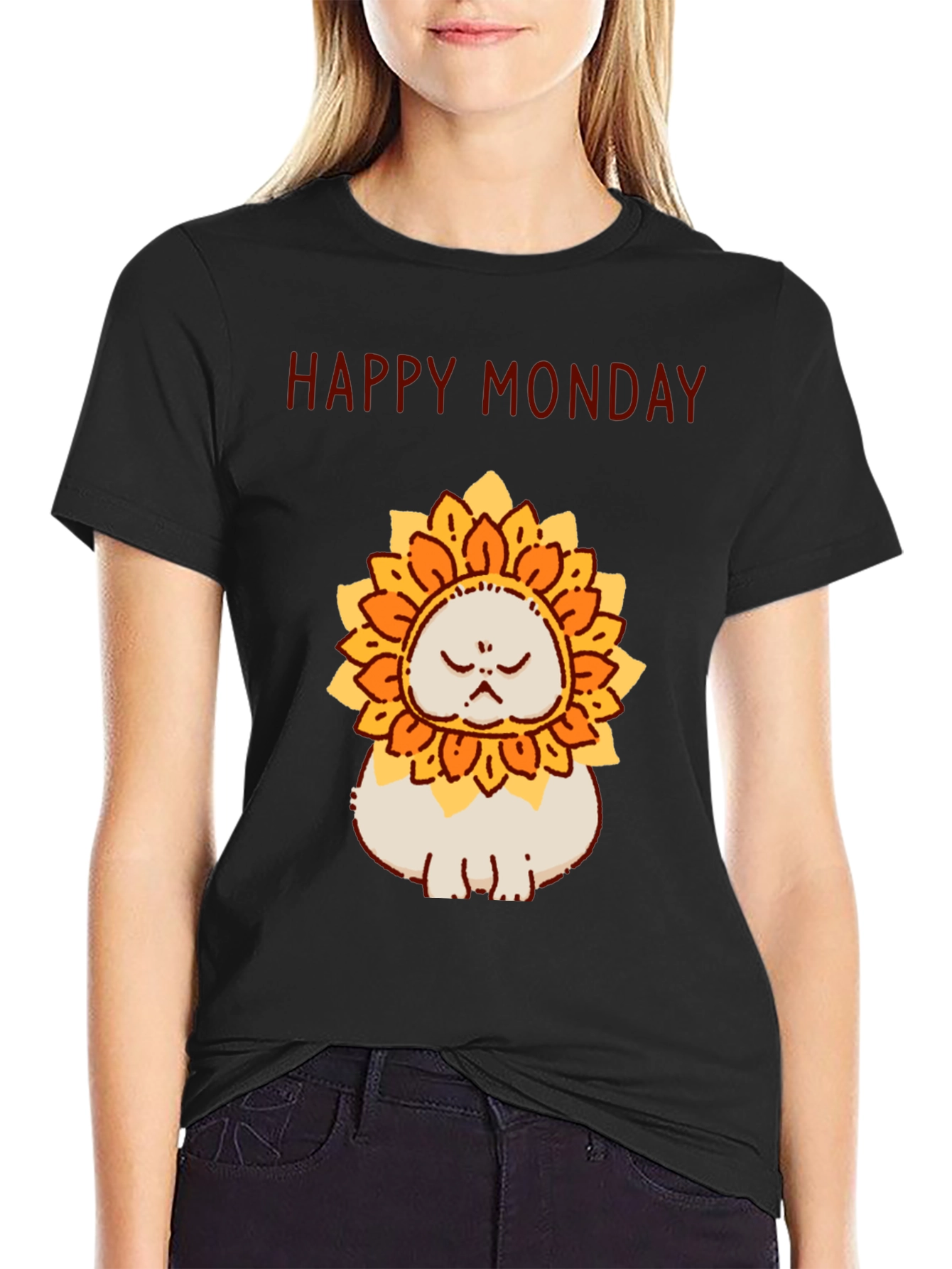 Camiseta Hombre Happy Monday Gato-Girasol Divertida