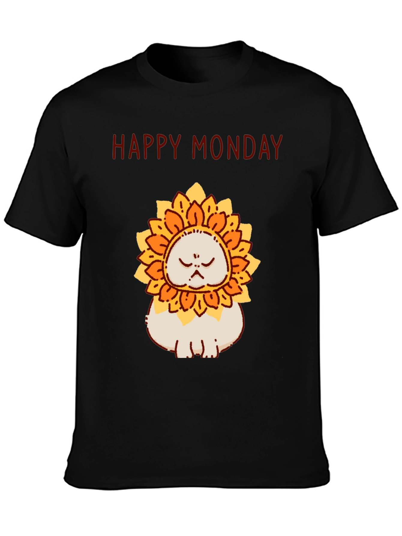 Camiseta Hombre Happy Monday Gato-Girasol Divertida