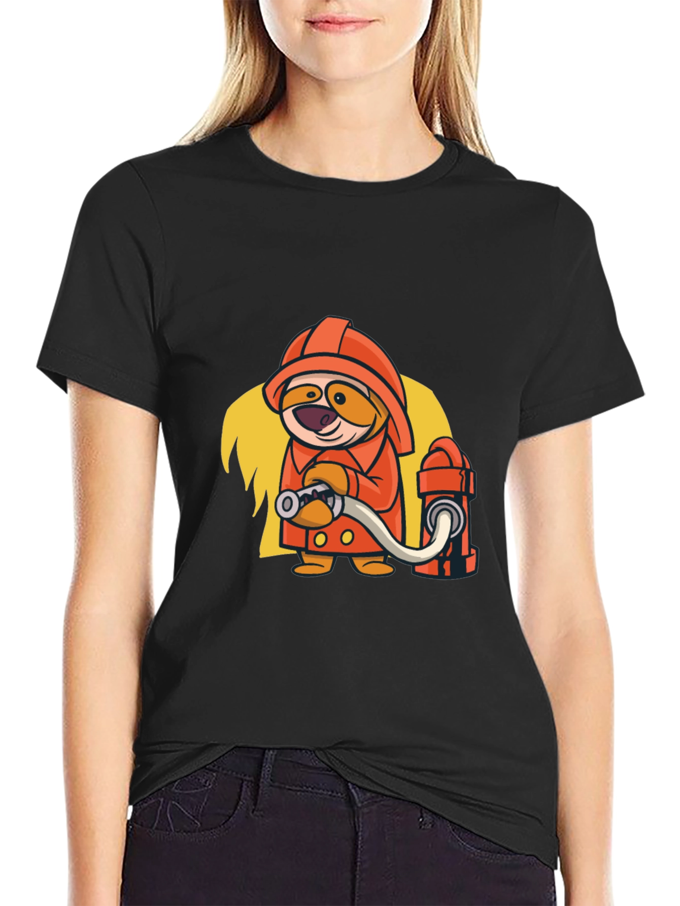 Camiseta Negra con Diseño Divertido de Bombero