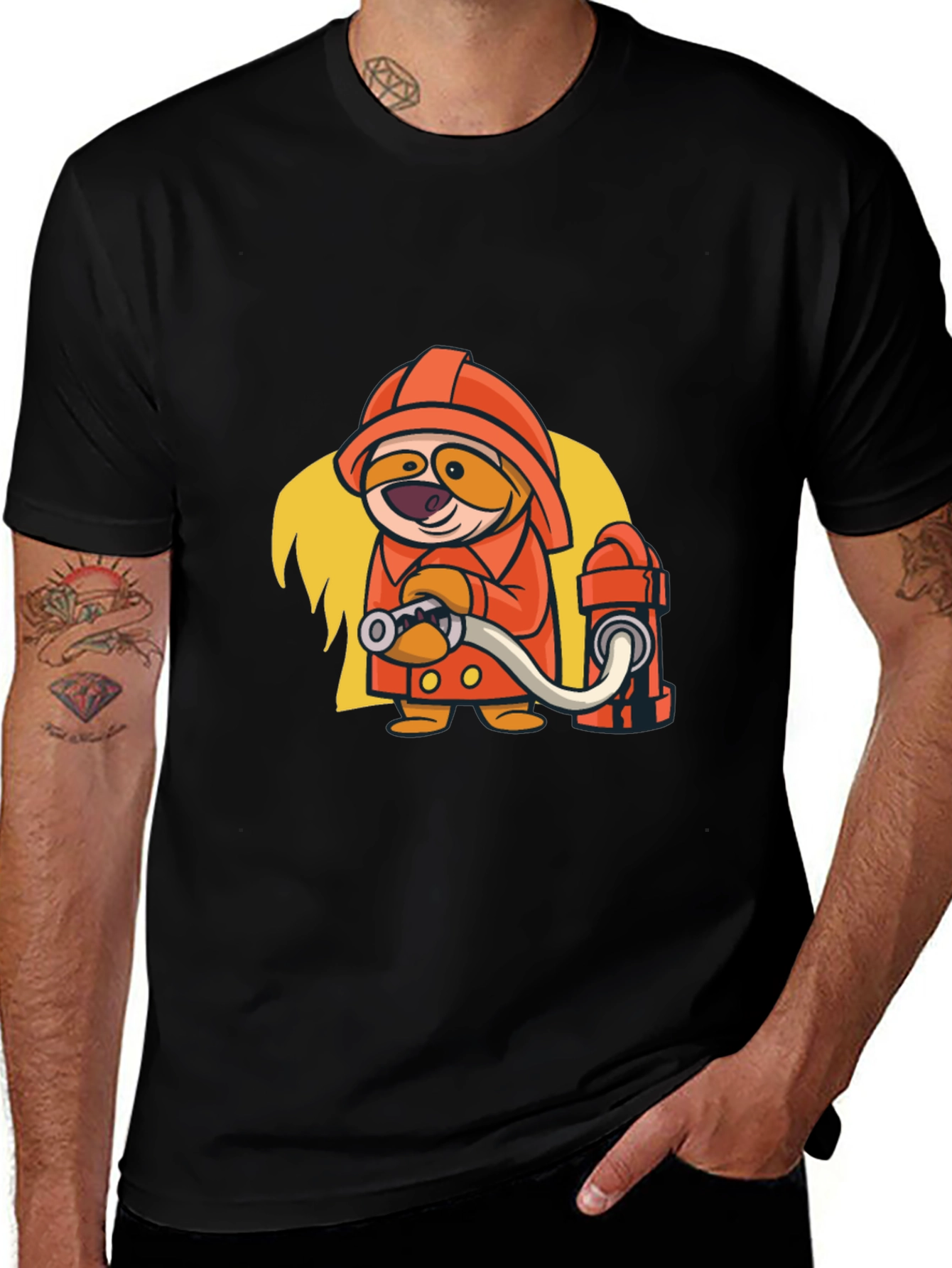 Camiseta Negra con Diseño Divertido de Bombero