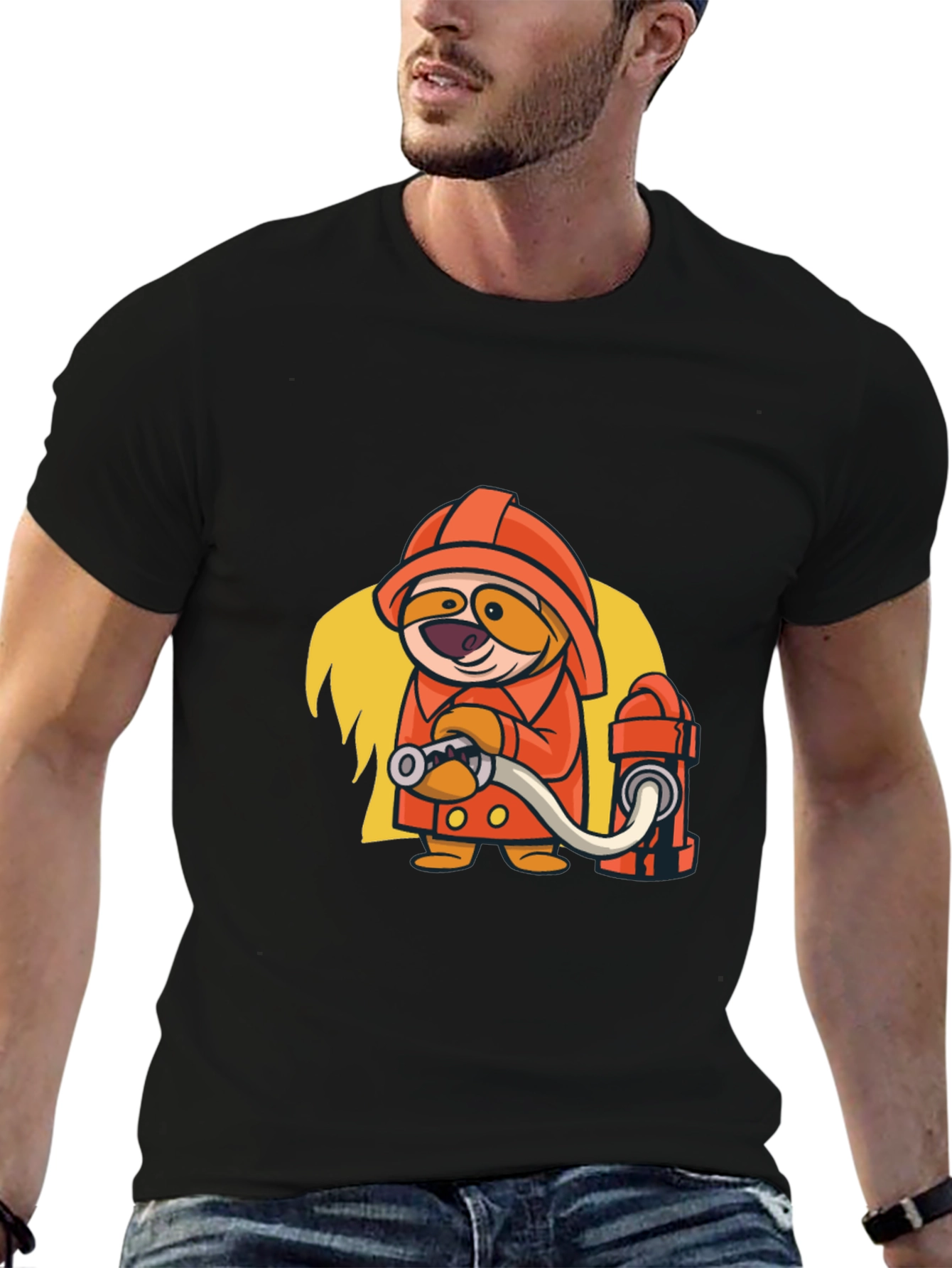 Camiseta Negra con Diseño Divertido de Bombero