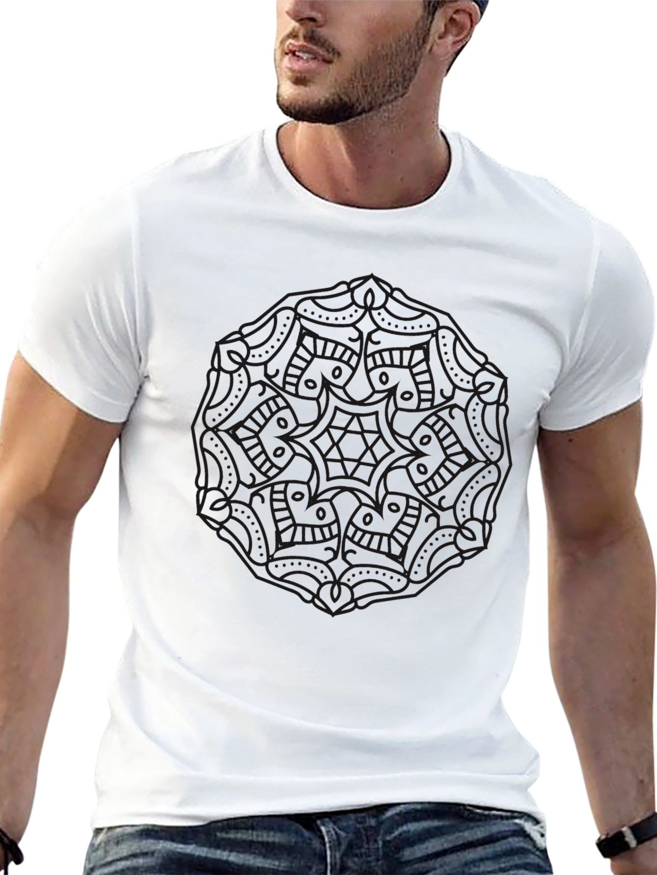 Camiseta Negra Estampada Mandala para Hombre