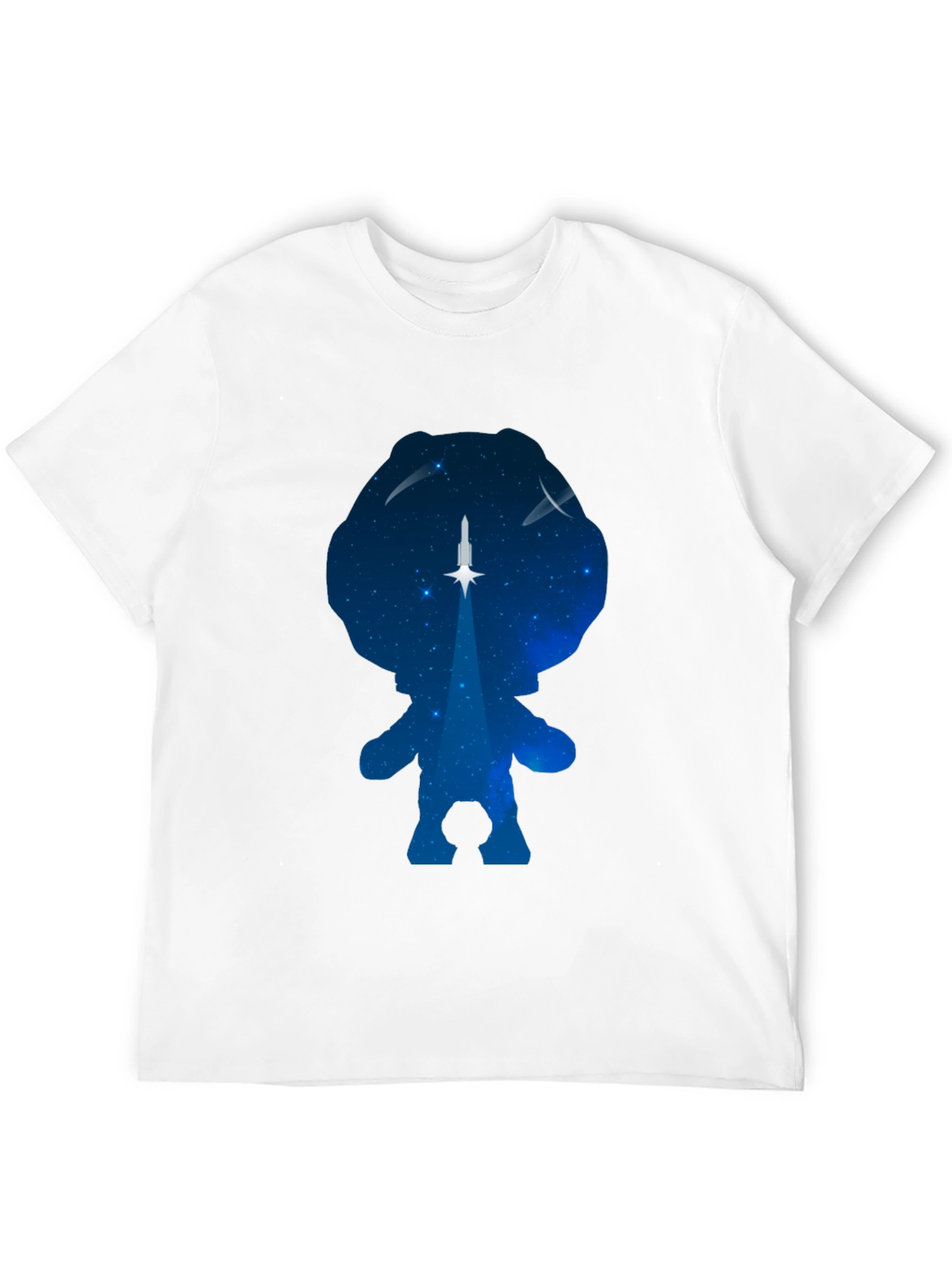Camiseta Negra con Diseño Astronauta y Cohete Espacial