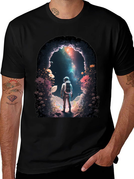 Camiseta Negra con Diseño de Astronauta en el Espacio
