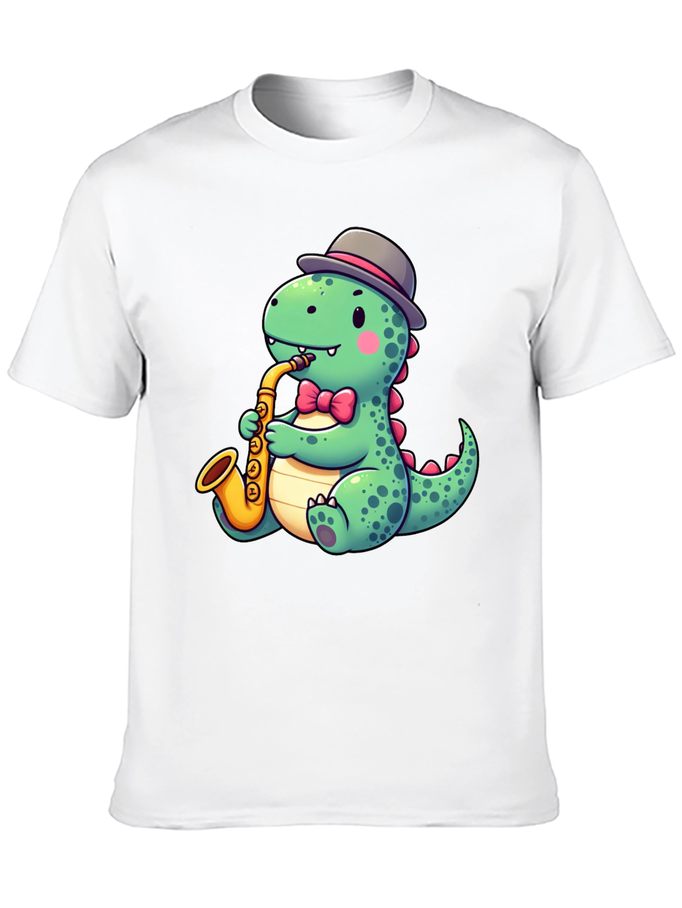 Camiseta Negra con Diseño de Dinosaurio Músico