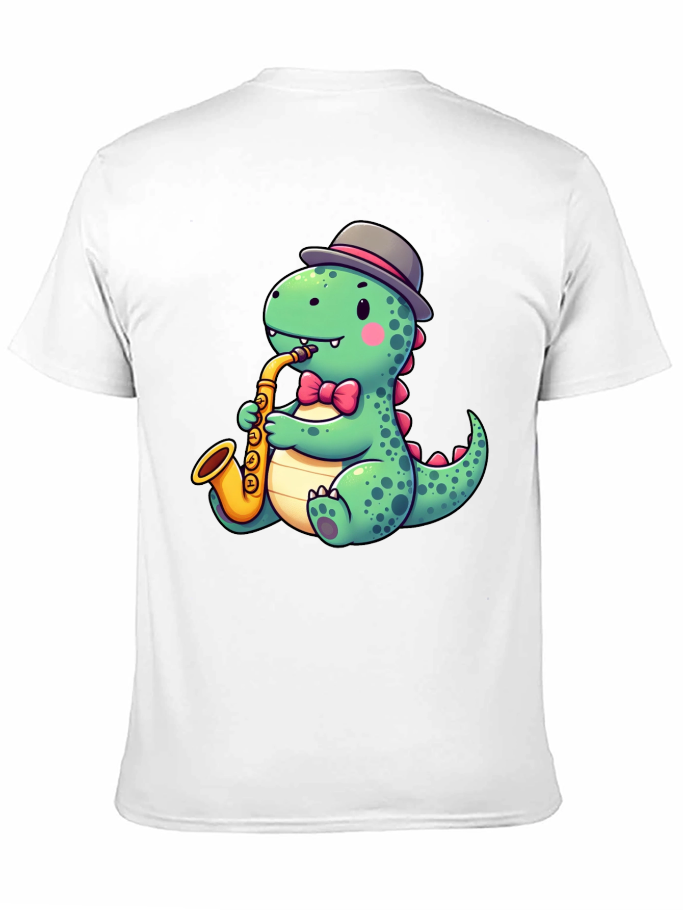 Camiseta Negra con Diseño de Dinosaurio Músico