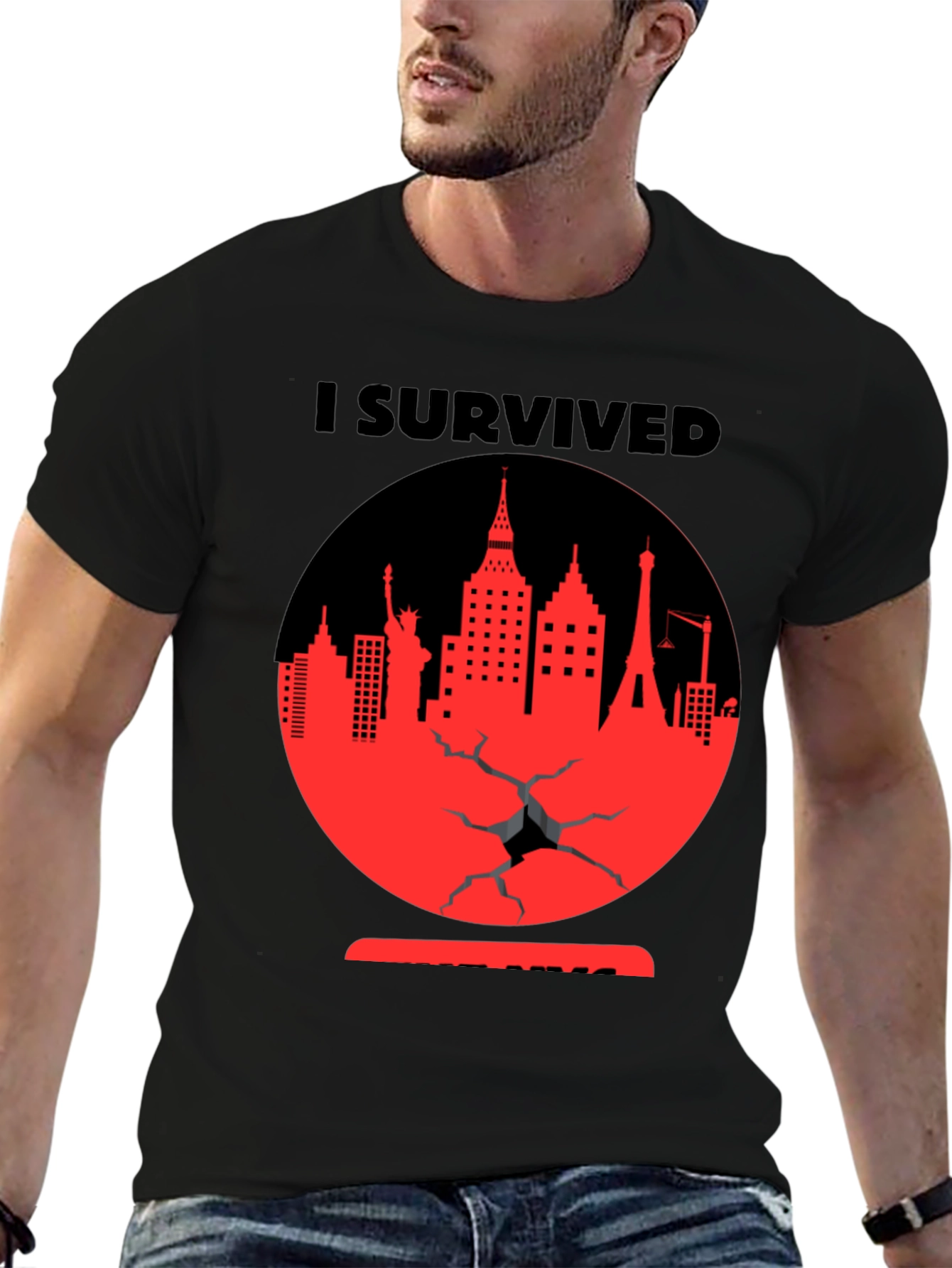 Camiseta Negra Yo Sobreviví Diseño Urbano Rojo