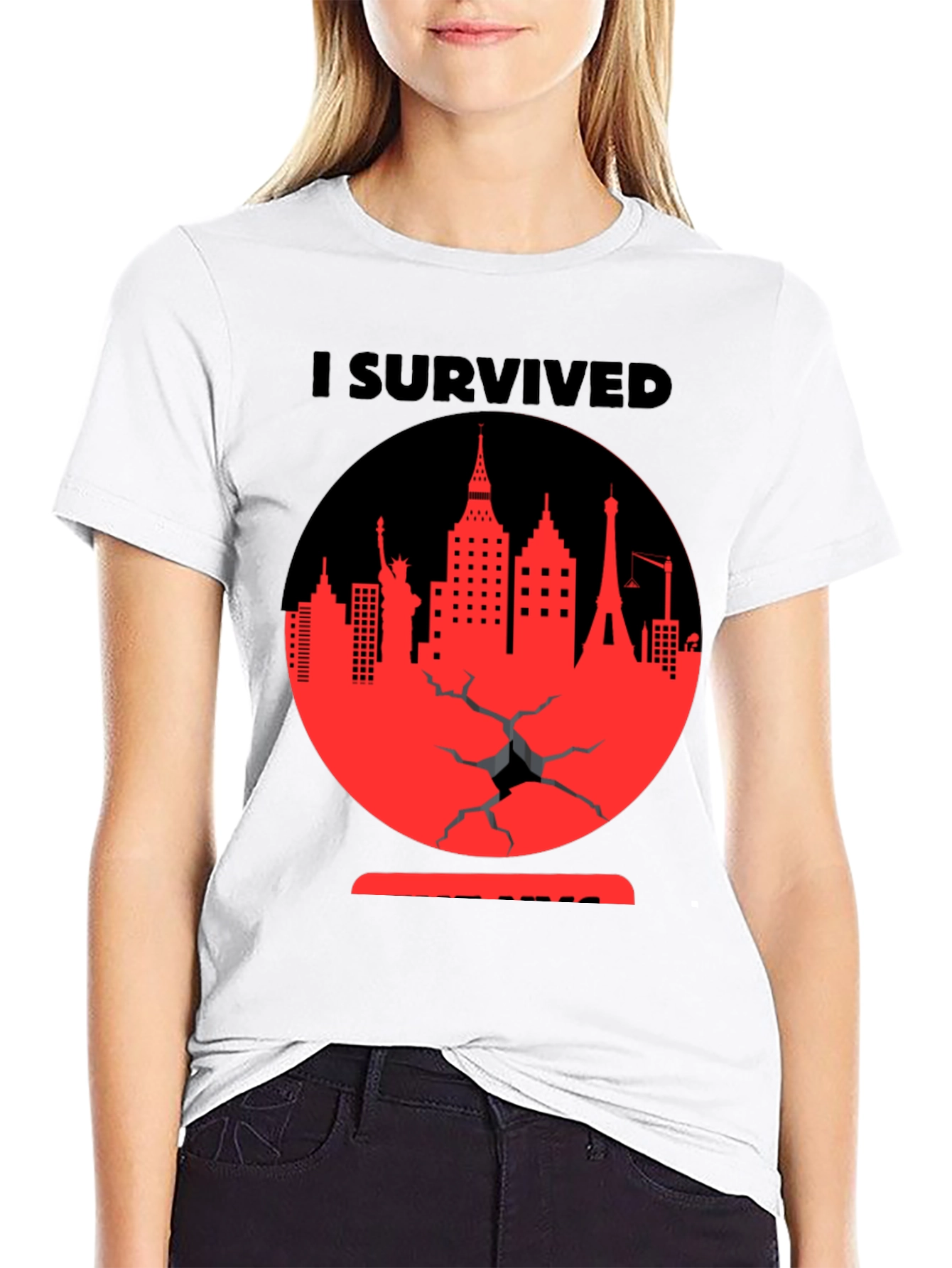 Camiseta Negra Yo Sobreviví Diseño Urbano Rojo